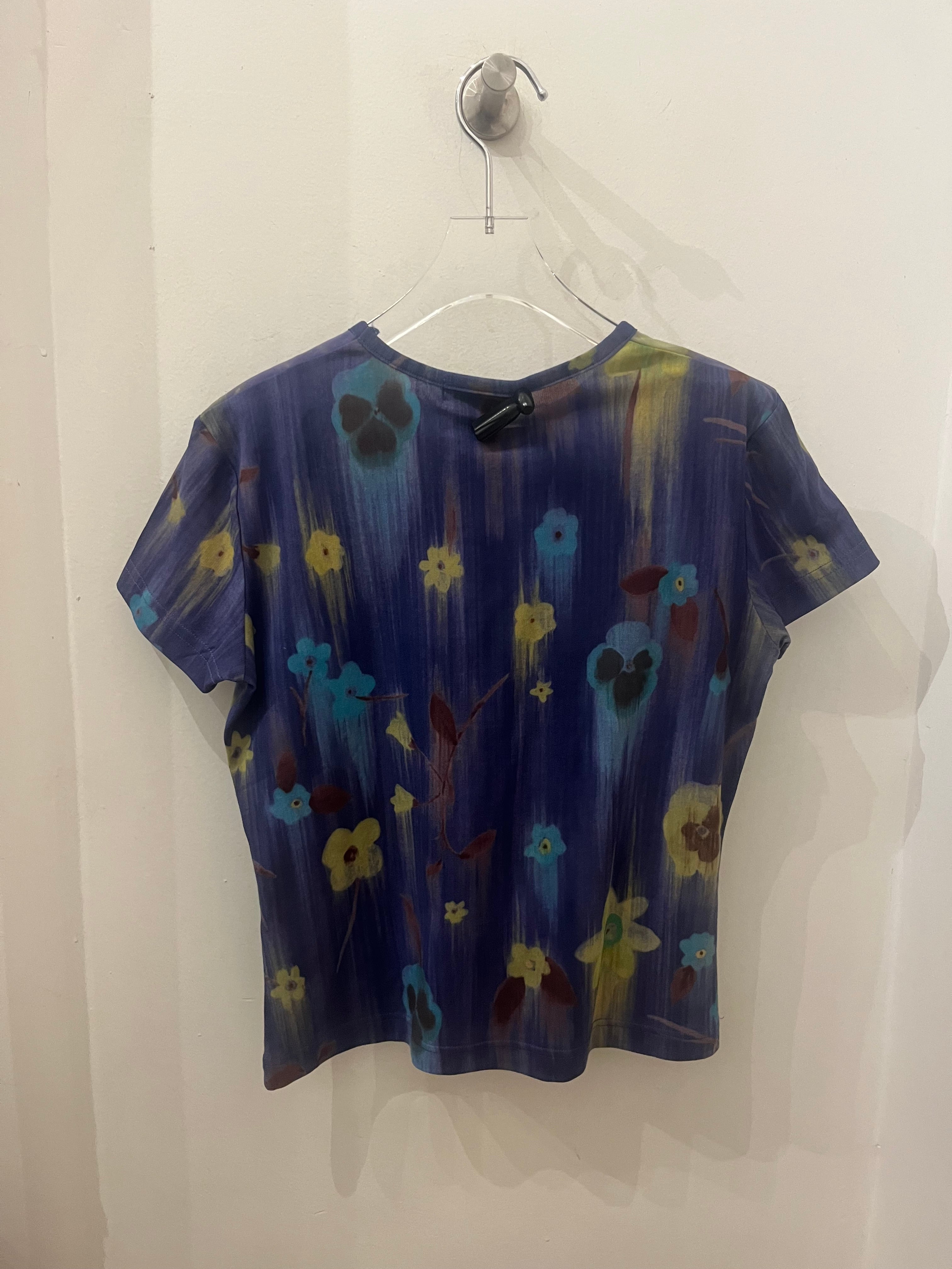 Vintage Naf Naf Purple Daisy Layered Mesh Short Sleeve