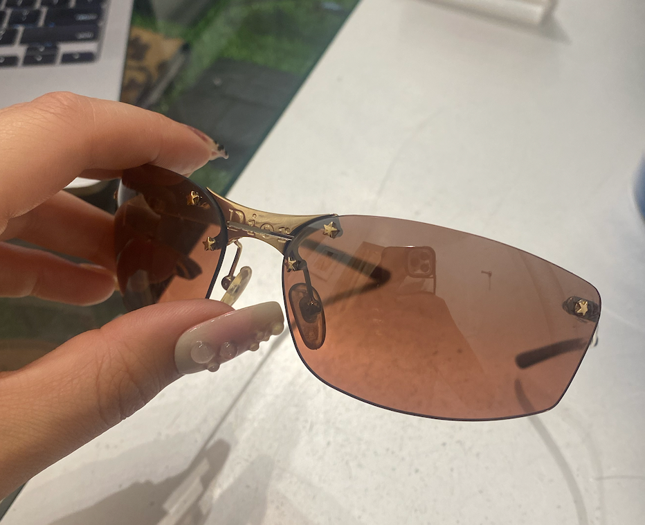(AS IS) Christian Dior 2000's Purple Lense Gold Frame Mini Pop Rimless Sunglasses