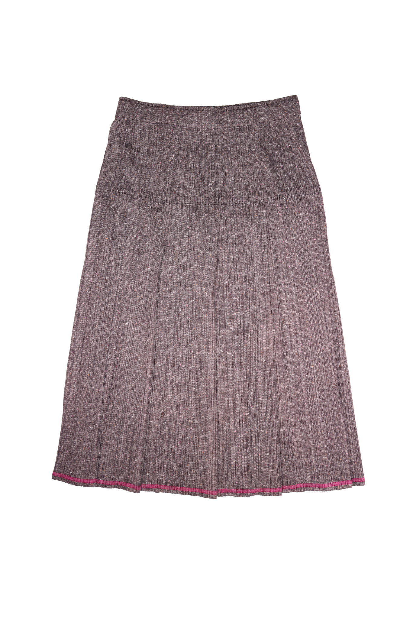 Vintage Pleats Please Brown Pleated Skirt With Red Stitching Detail