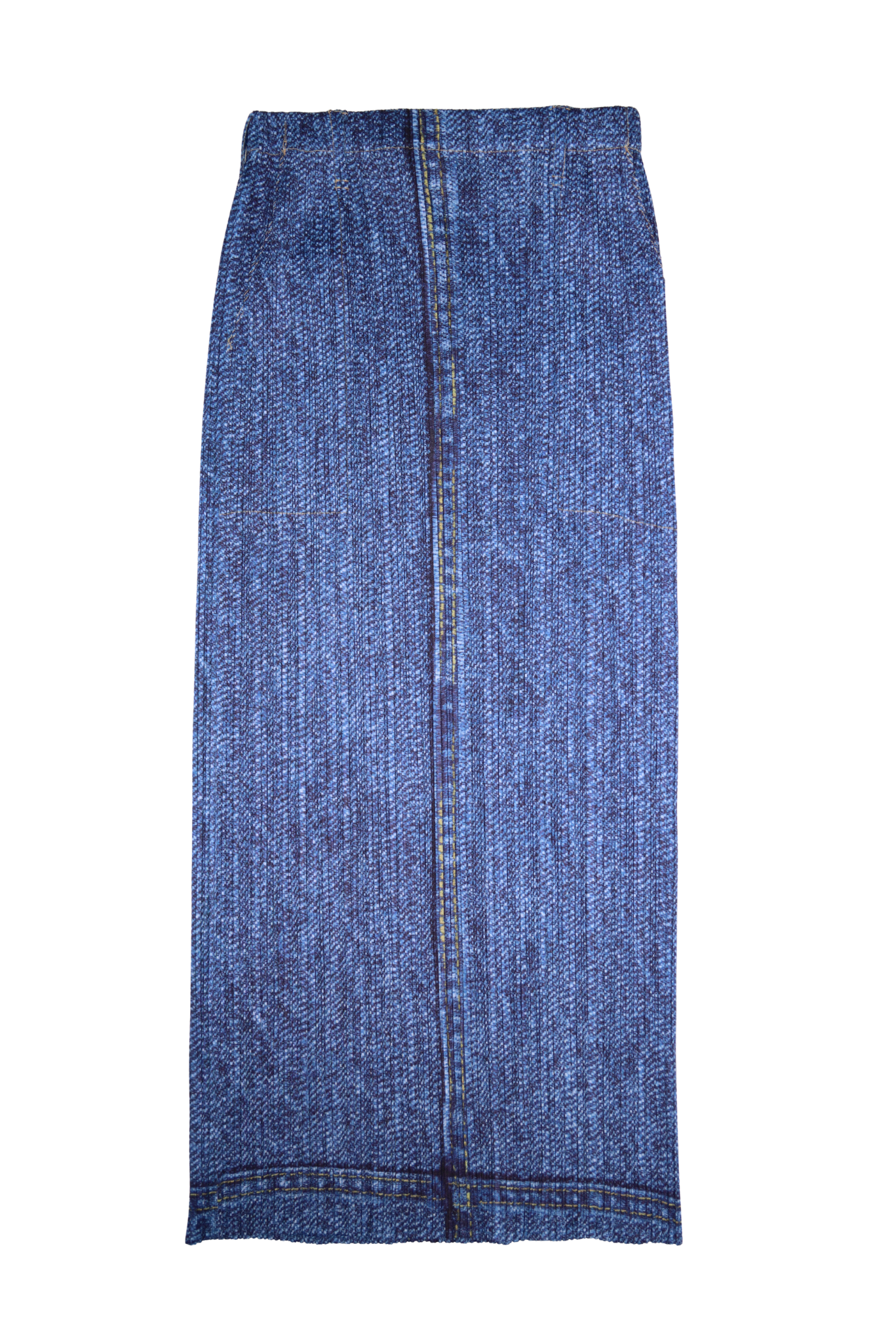 Vintage Issey Miyake Pleats Please Denim Printed Midi Skirt