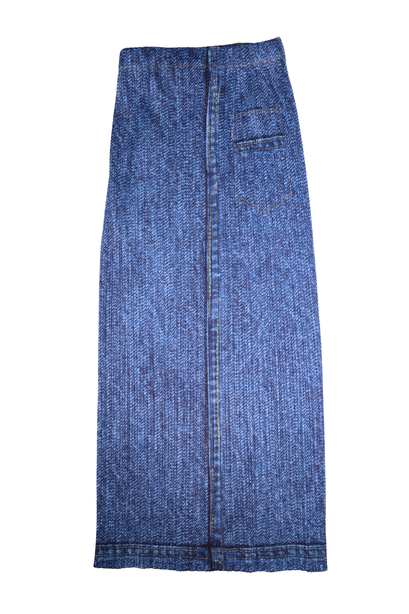 Vintage Issey Miyake Pleats Please Denim Printed Midi Skirt