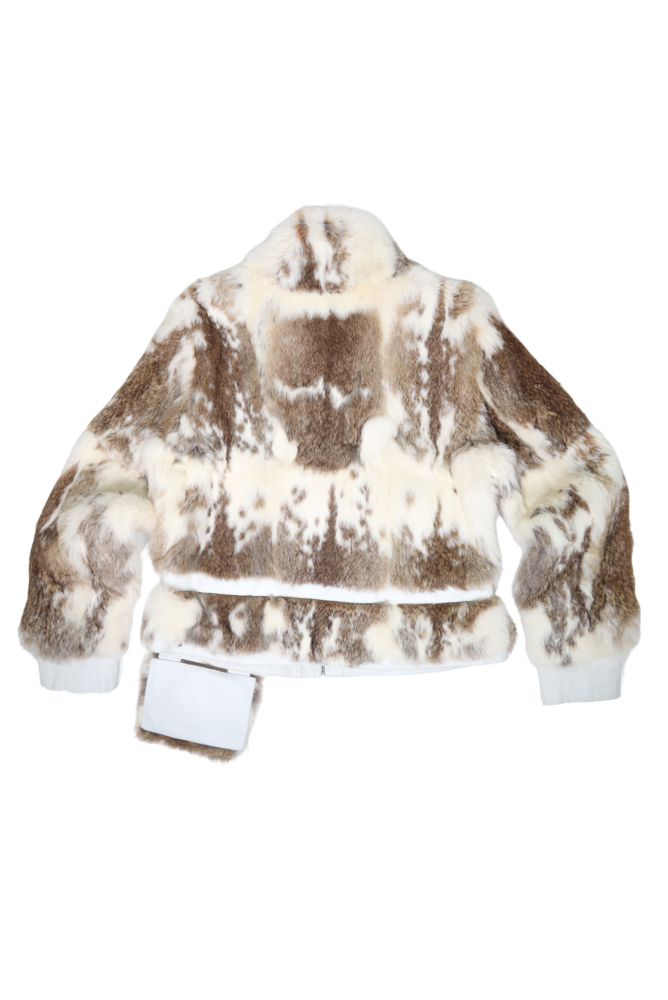Vintage Real Rabbit Fur Cropped Jacket with Detachable Pocket