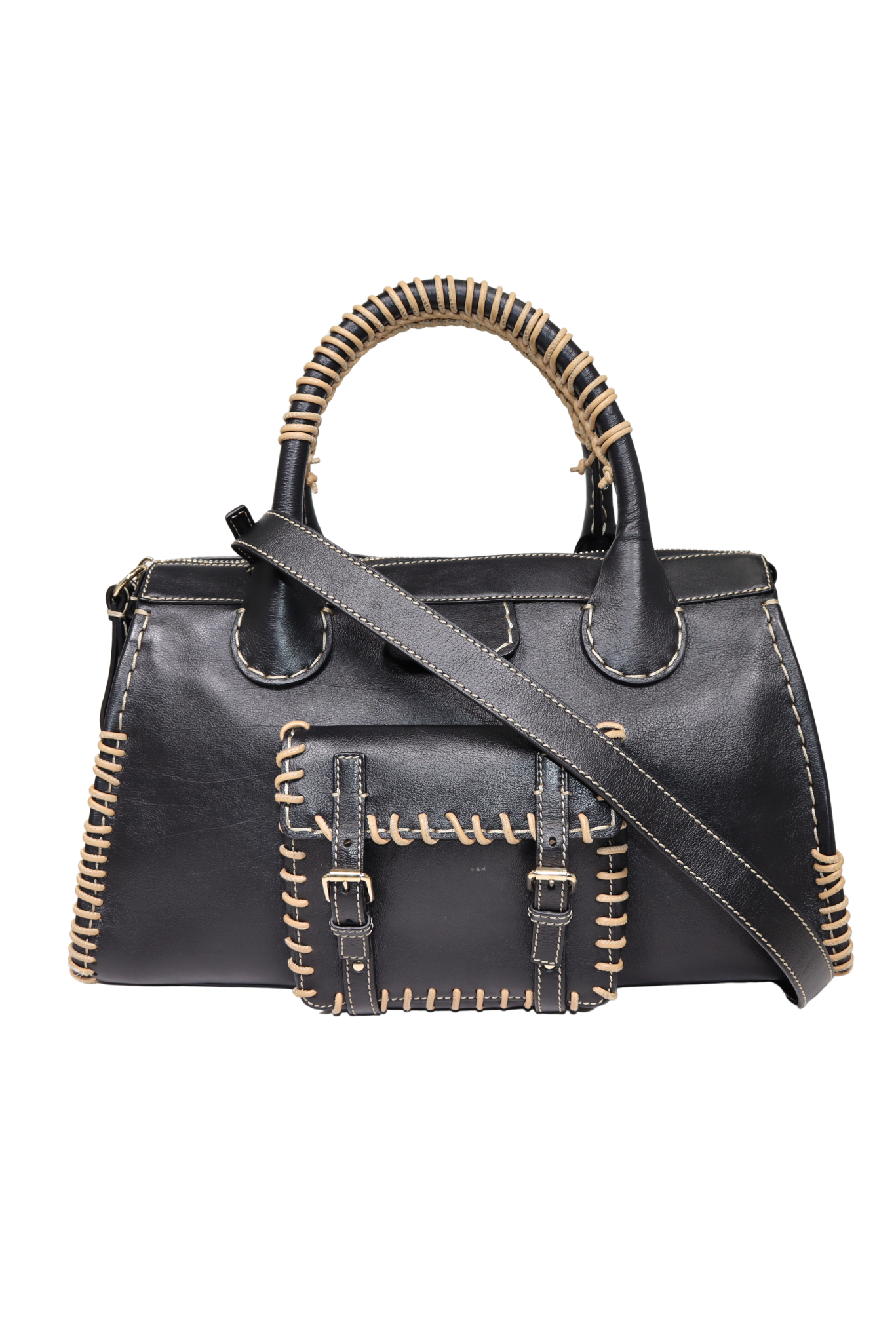 Chloé Edith Whipstitched Medium Leather Tote with Single Shoulder Strap