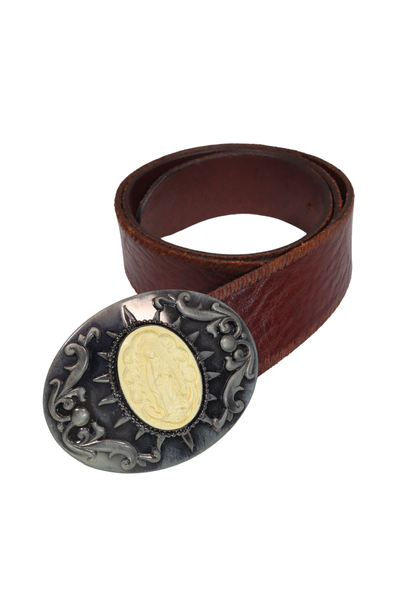 1990s Dolce and Gabbana Ivory Virgin Mary Engraved Belt