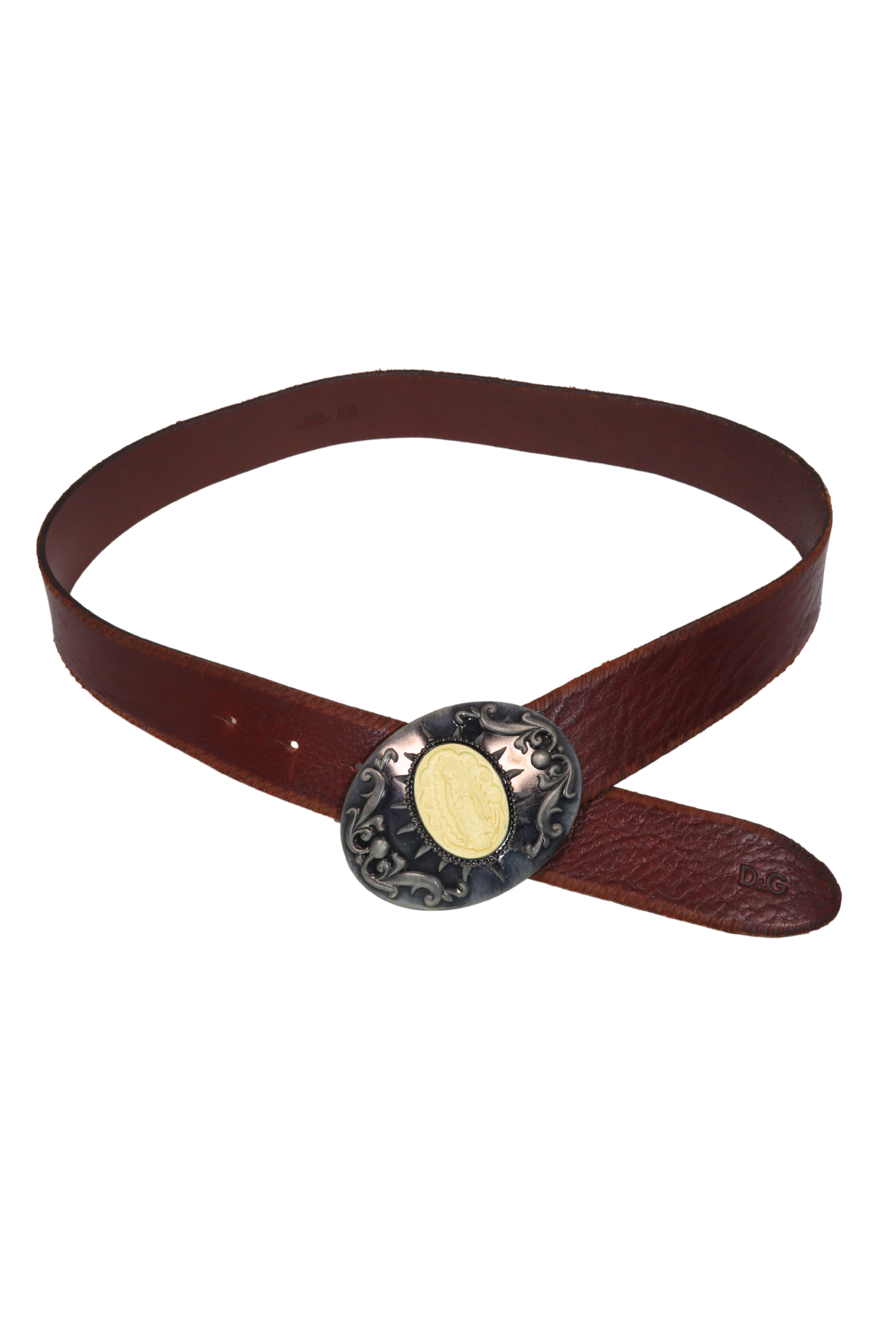 1990s Dolce and Gabbana Ivory Virgin Mary Engraved Belt