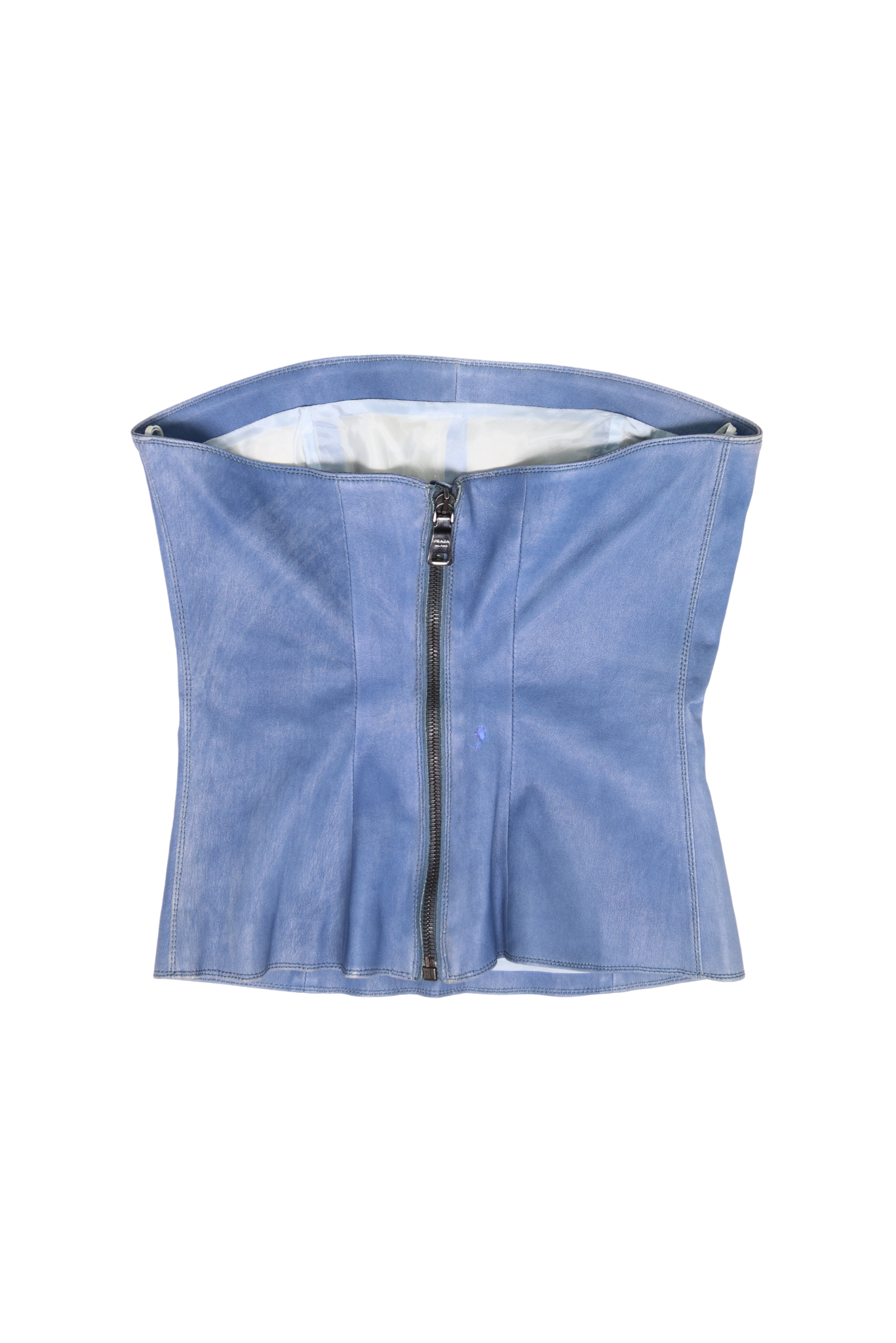 Rare Prada Milano Strapless Blue Leather Top