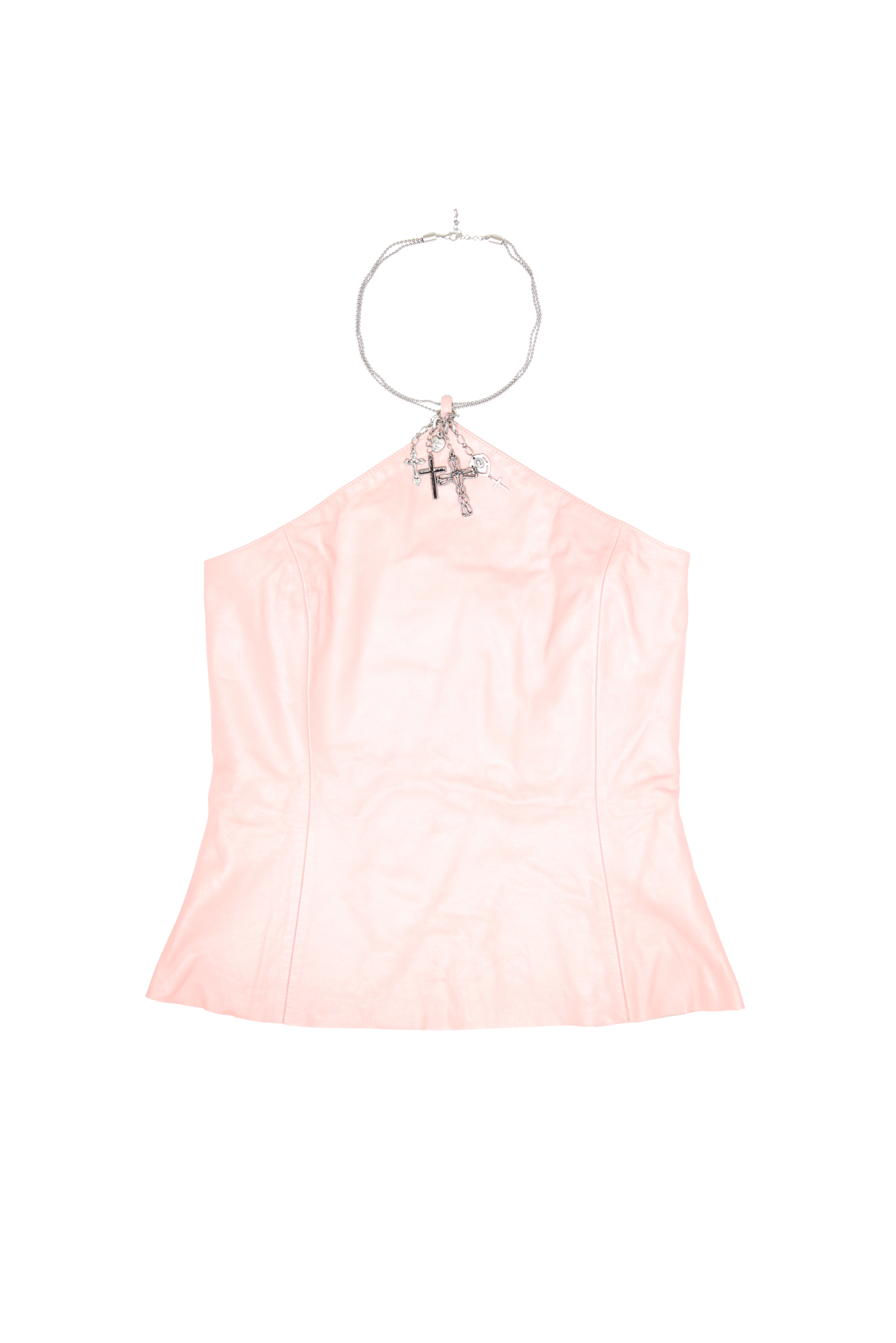 Rare Jean Paul Gaultier Leather Pink Charm Neck Halter Top