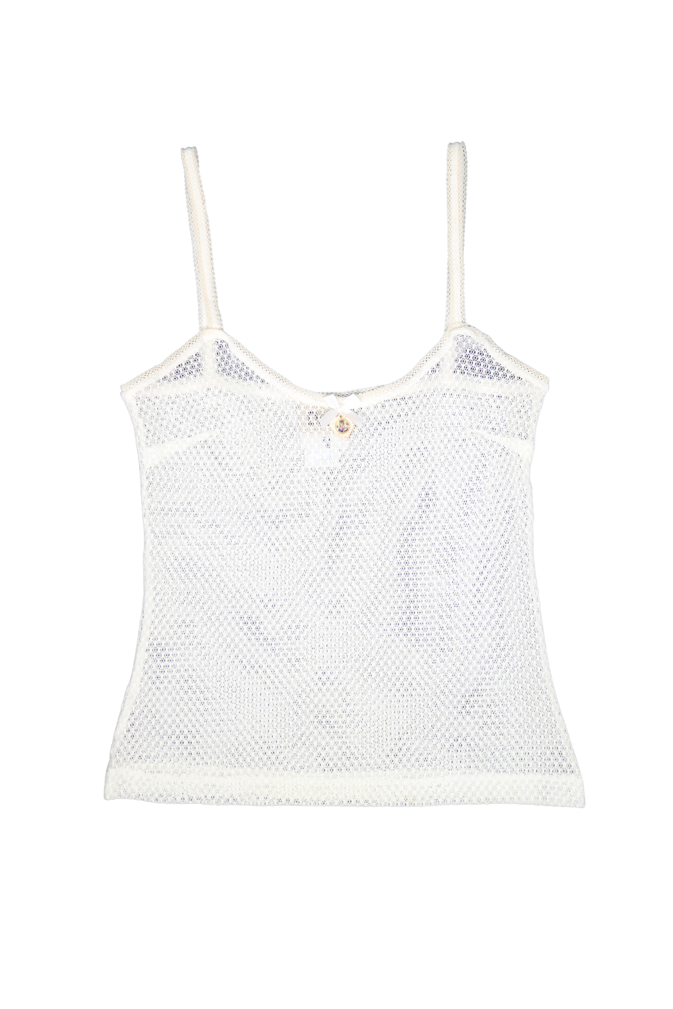 Rare D&G 1990s Mesh Virgin Mary Pendant White Cami Tank Top
