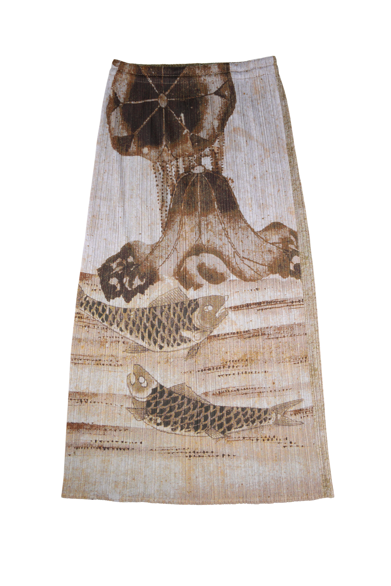 Rare Issey Miyake Pleats Please Japanese Scenic Print Pleated Tube Skirt