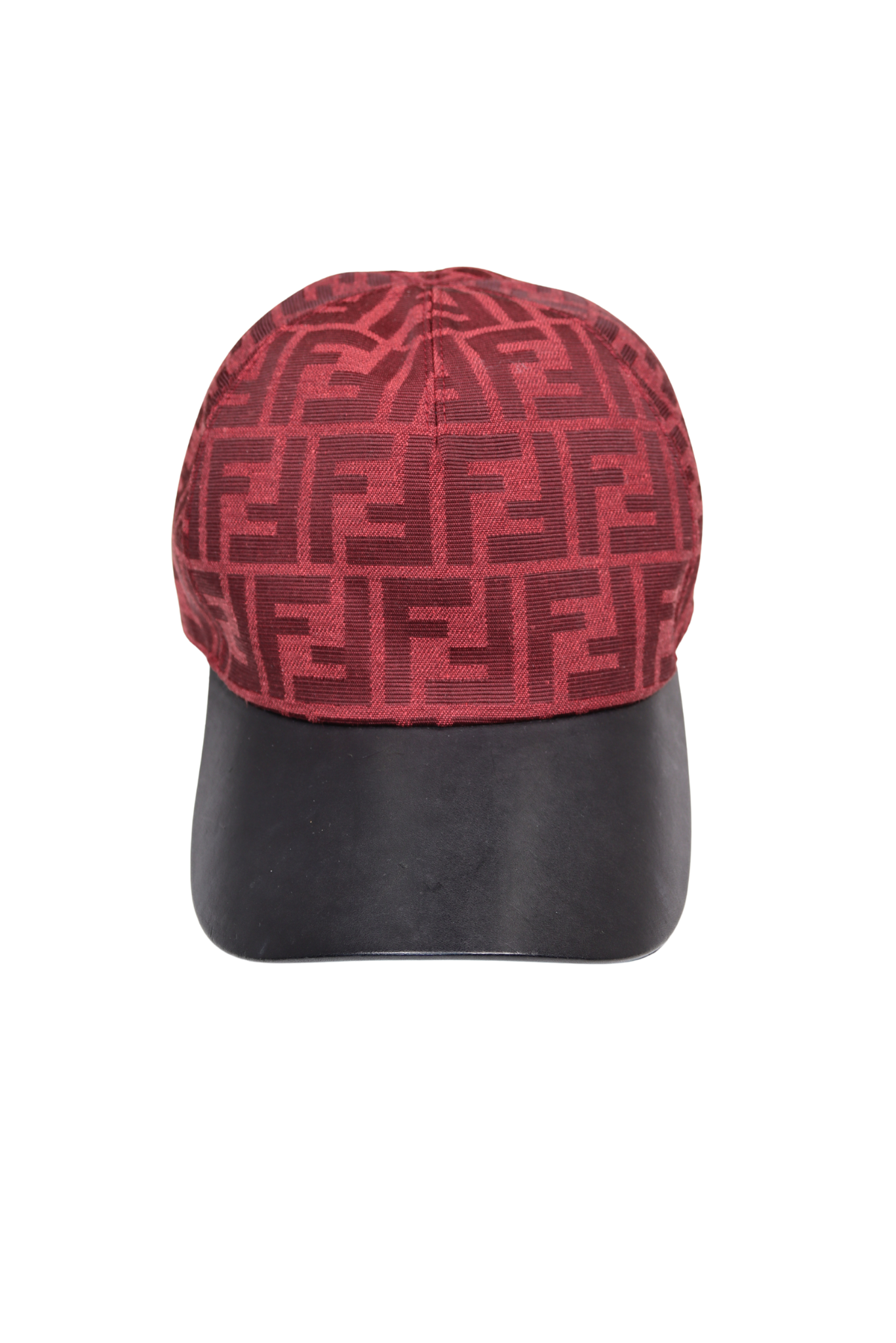 Fendi Red Zucca Monogram Hat with Leather Brim