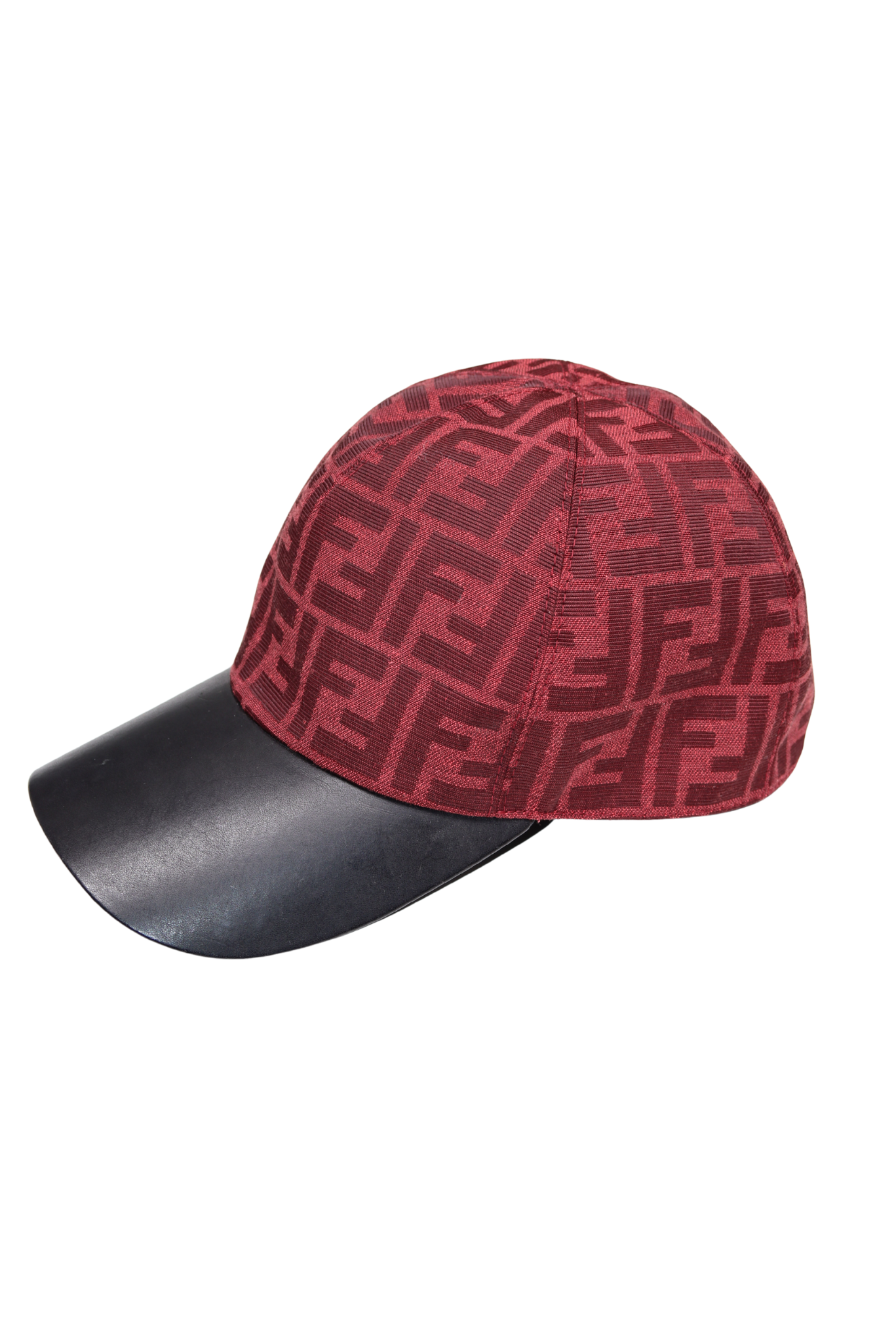 Fendi Red Zucca Monogram Hat with Leather Brim