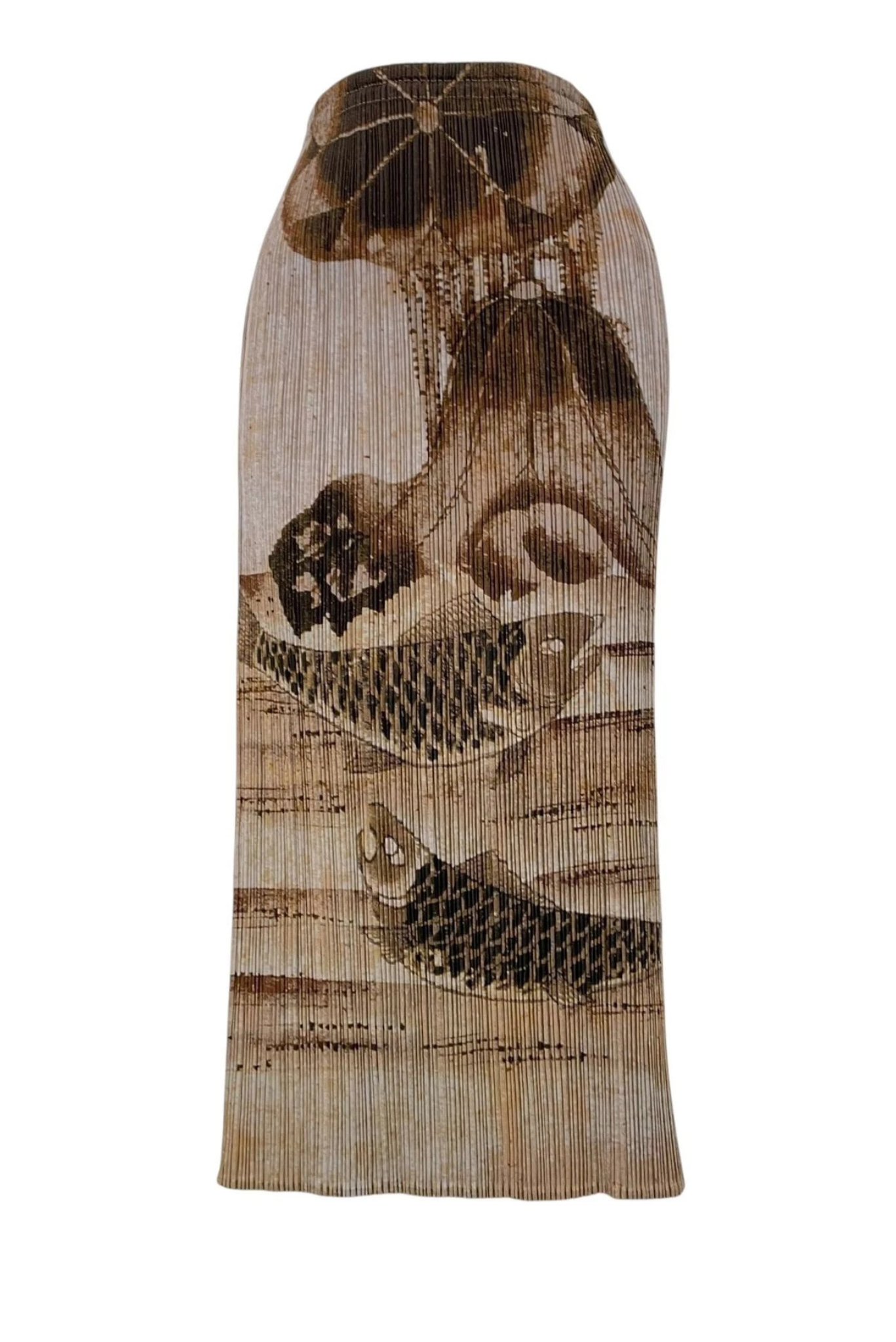 Rare Issey Miyake Pleats Please Japanese Scenic Print Pleated Tube Skirt