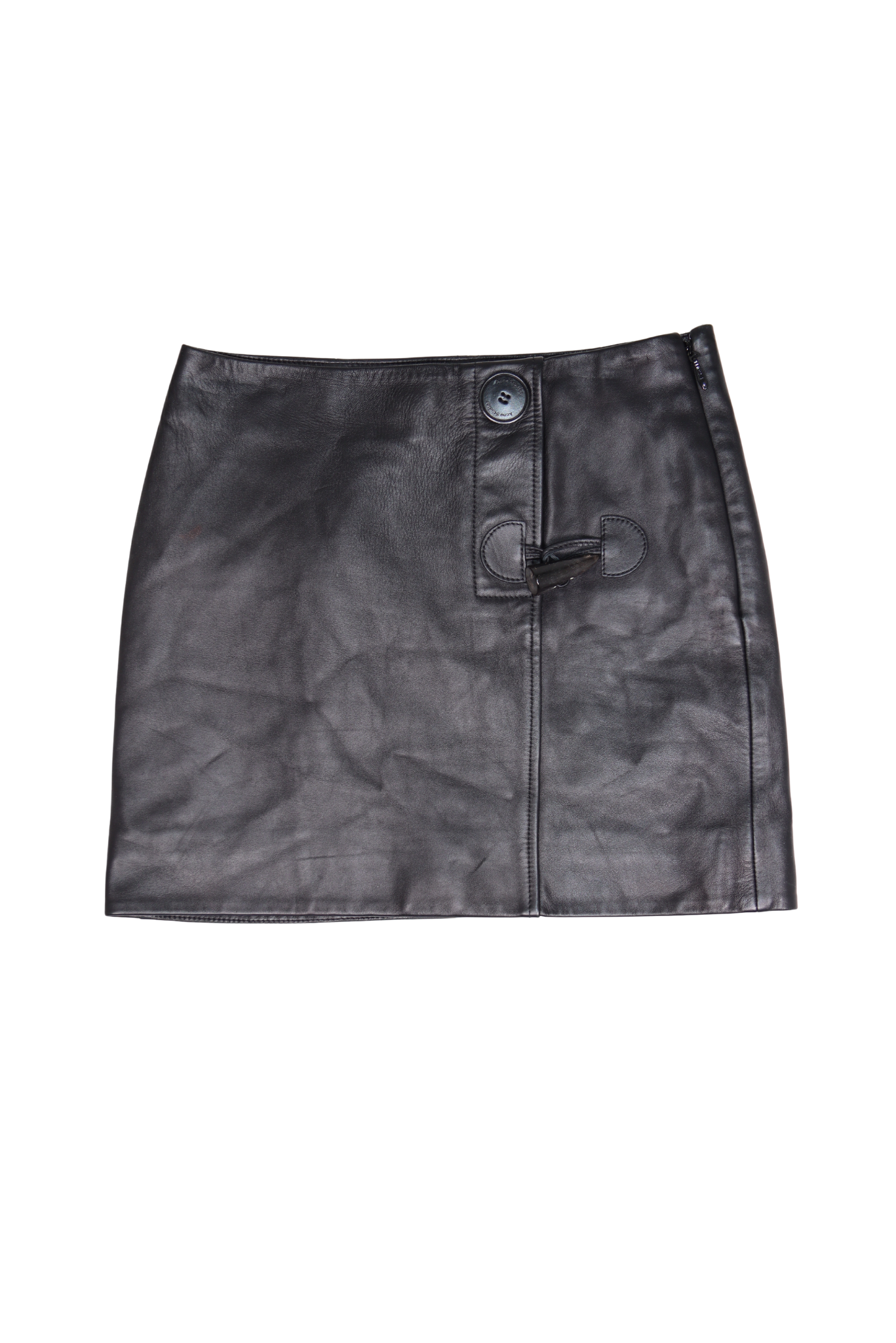 ACNE STUDIOS BIG BUTTON BLACK LEATHER MINI SKIRT