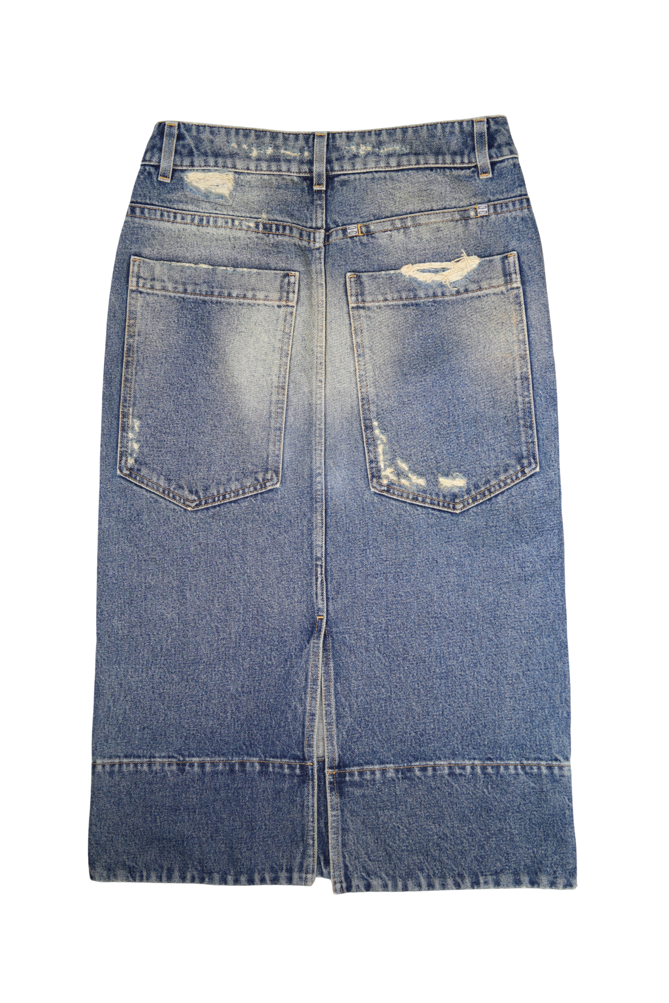 GIVENCHY Distressed Denim Double Knee Midi Skirt