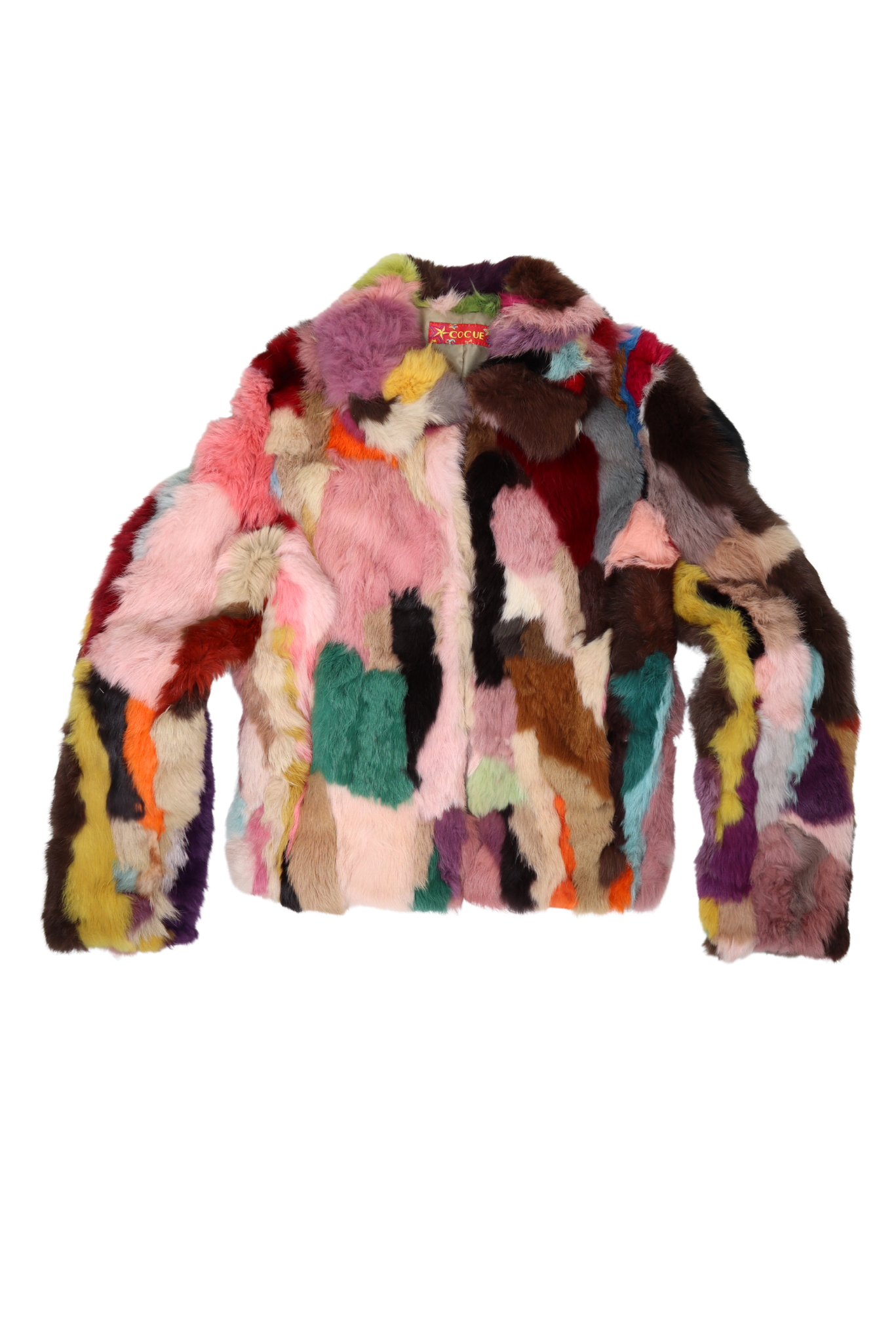 RARE Vintage Calico Multicolored Real Rabbit Fur Cropped Coat
