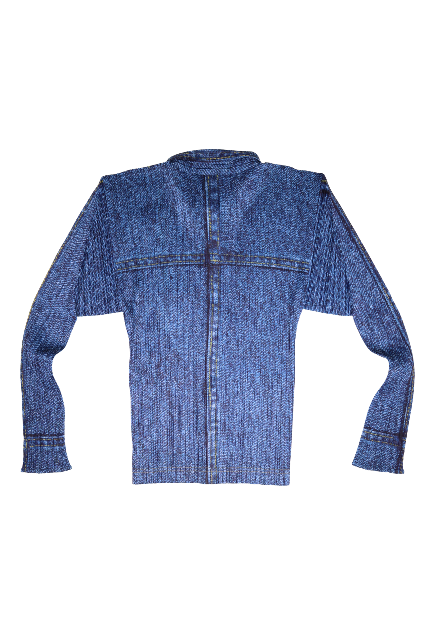 Vintage Issey Miyake Pleats Please Denim Printed Structured Long Sleeve Shirt