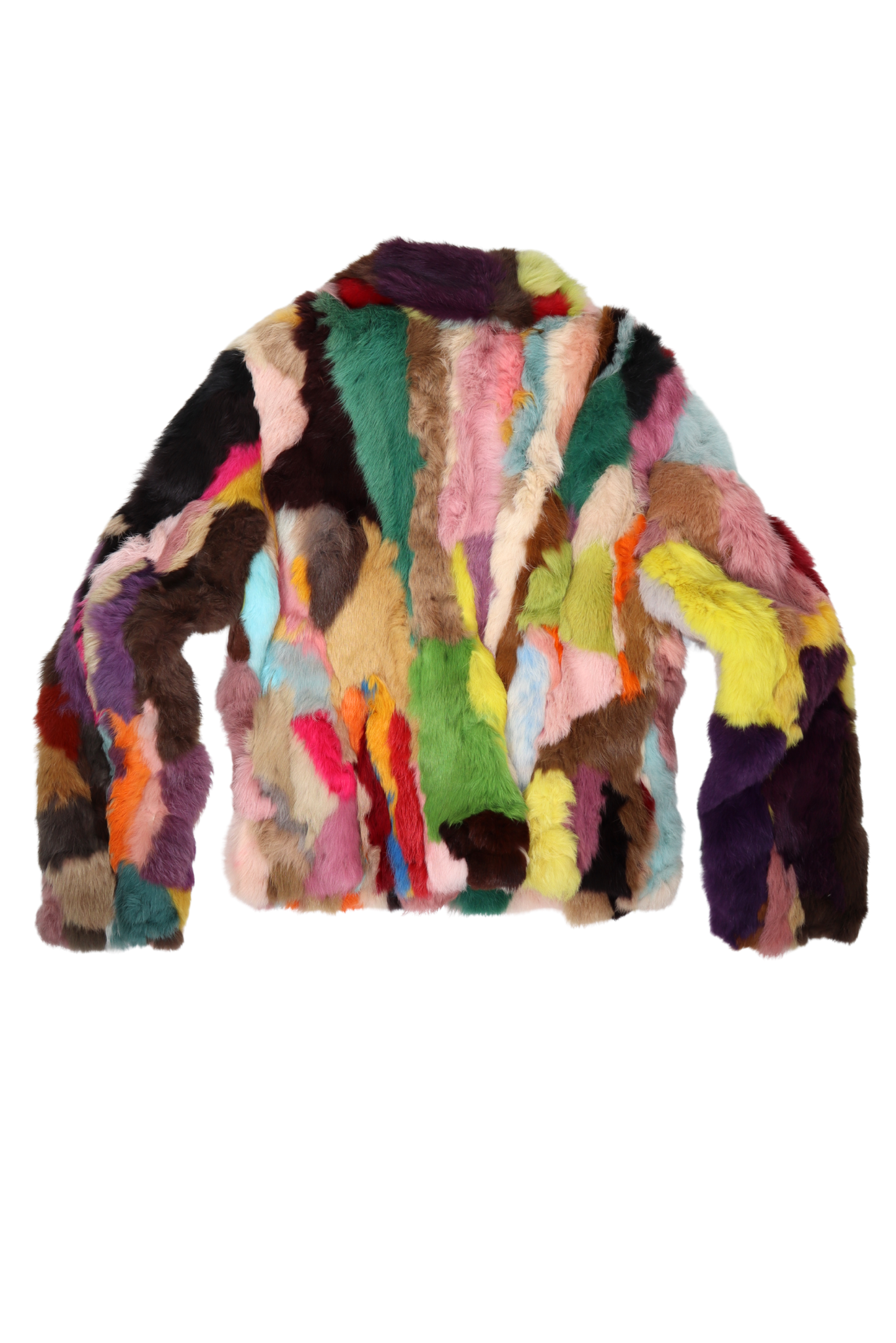 RARE Vintage Calico Multicolored Real Rabbit Fur Cropped Coat