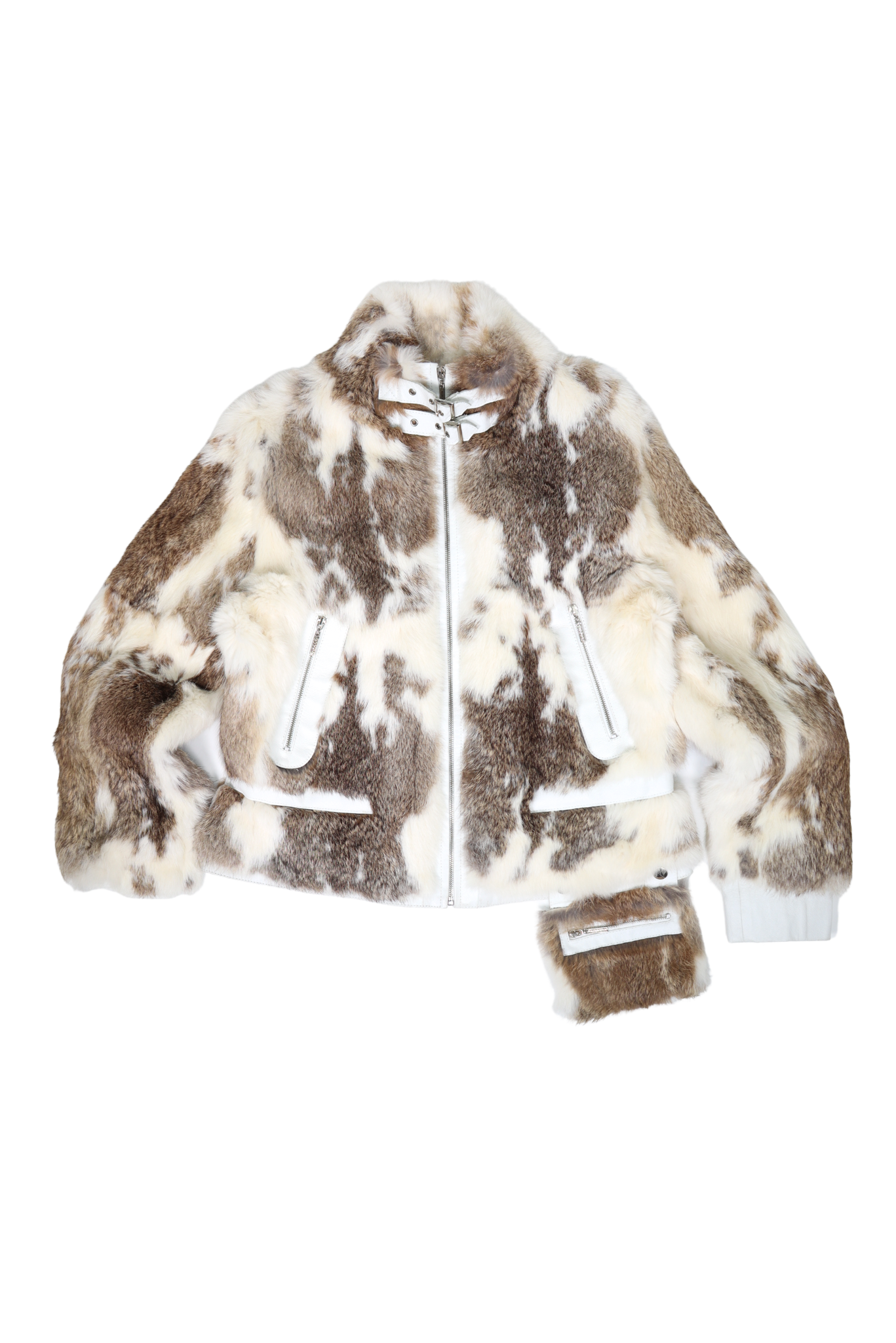 Vintage Real Rabbit Fur Cropped Jacket with Detachable Pocket