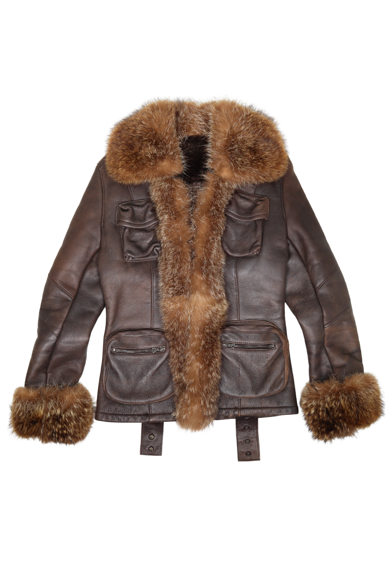 Vintage Ventcouvert Dark Brown Leather Jacket With Real Fur Trim
