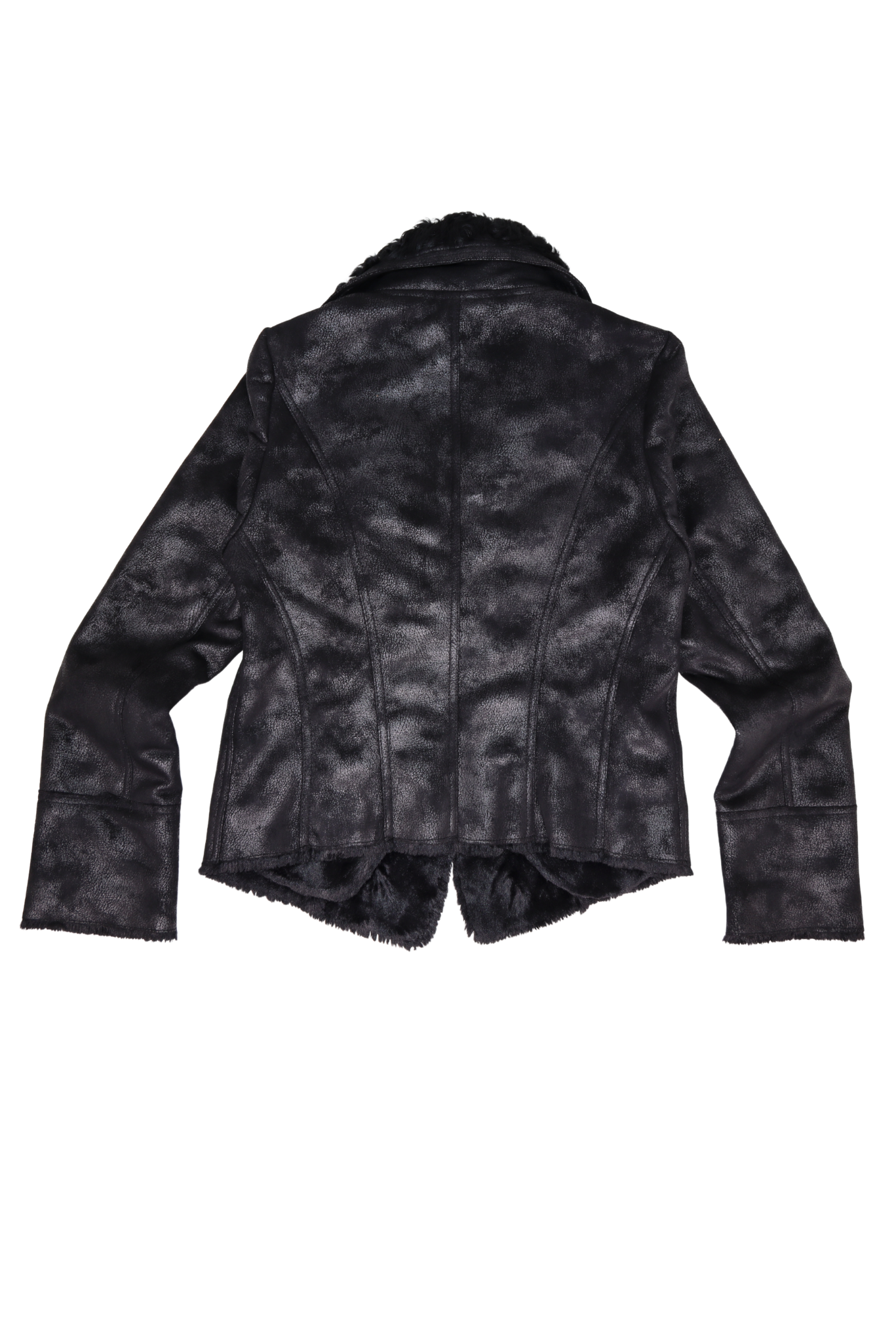 Vintage Shearling Fur Lined Textured Moto Jacket