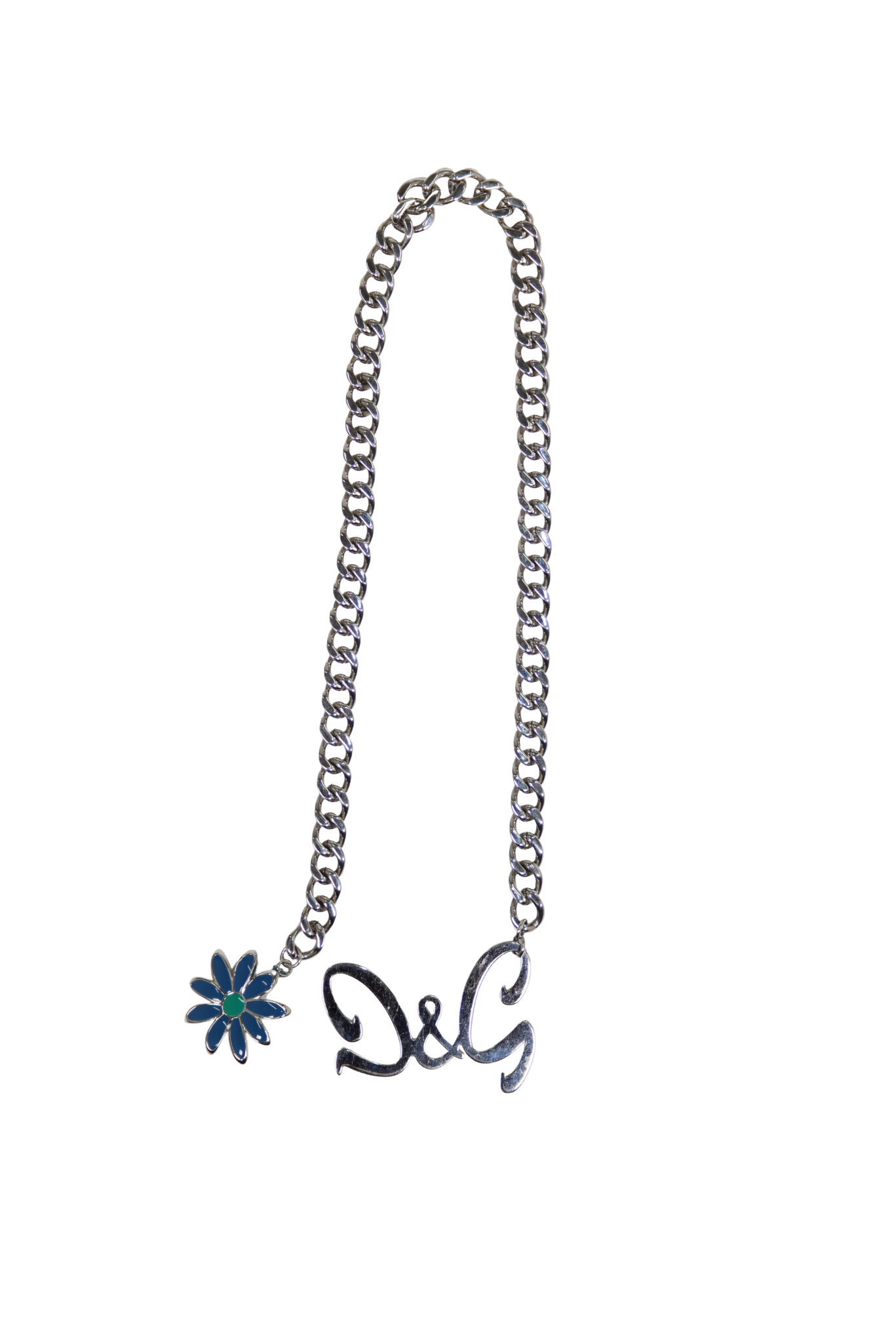 D&G Silver Detachable Chain Flower Pendant Necklace