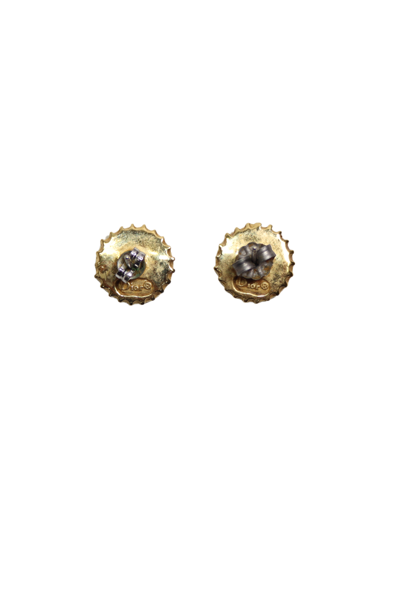 Vintage Christian Dior Bottle Cap Gold Earrings