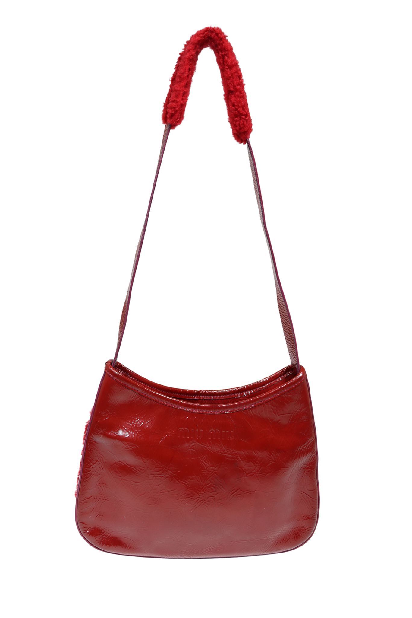 Vintage Archive FW1999 Miu Miu Red Leather and Mouton Shearling Shoulder Bag