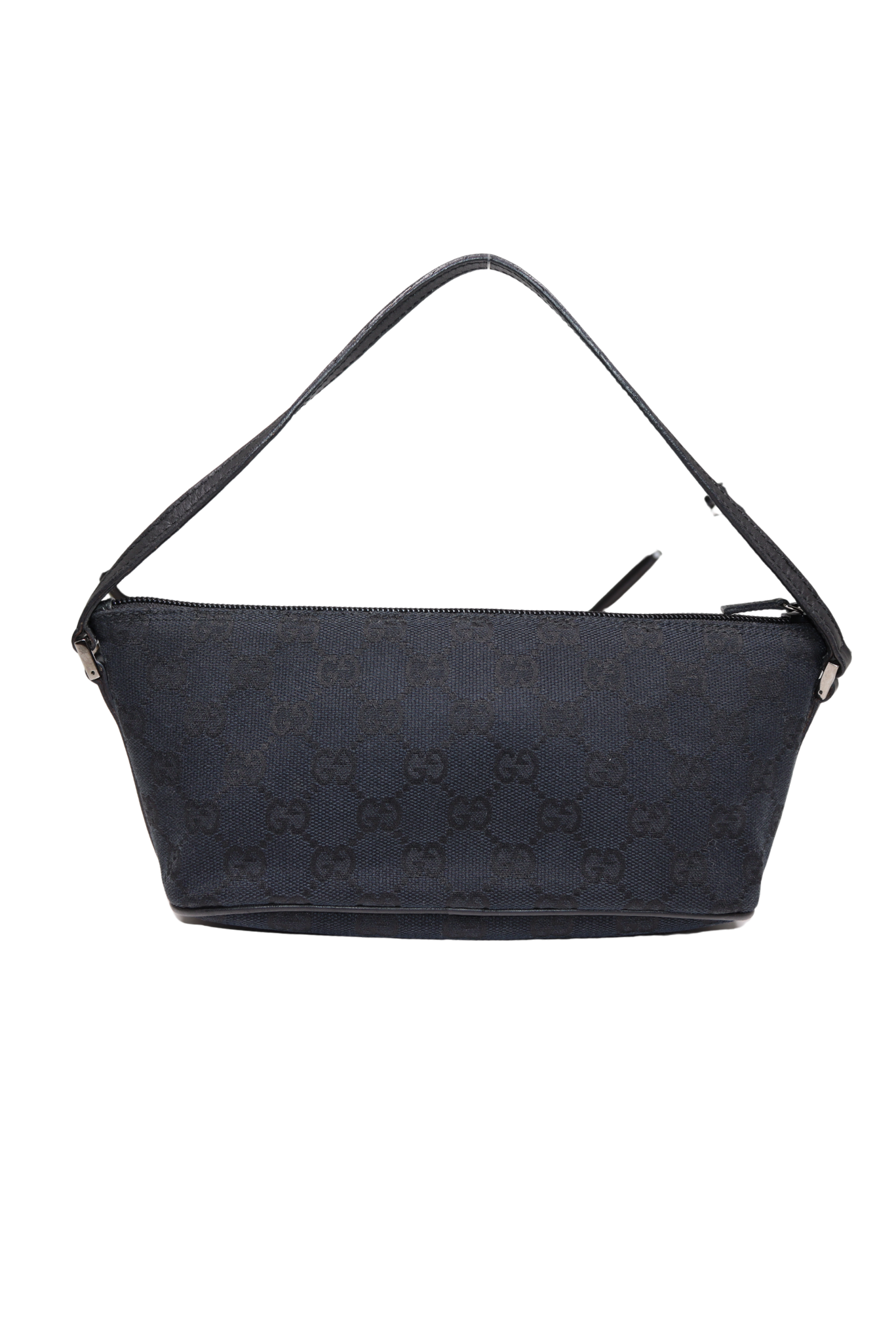 1990s Gucci Monogram Canvas Boat Pochette Handbag in Black