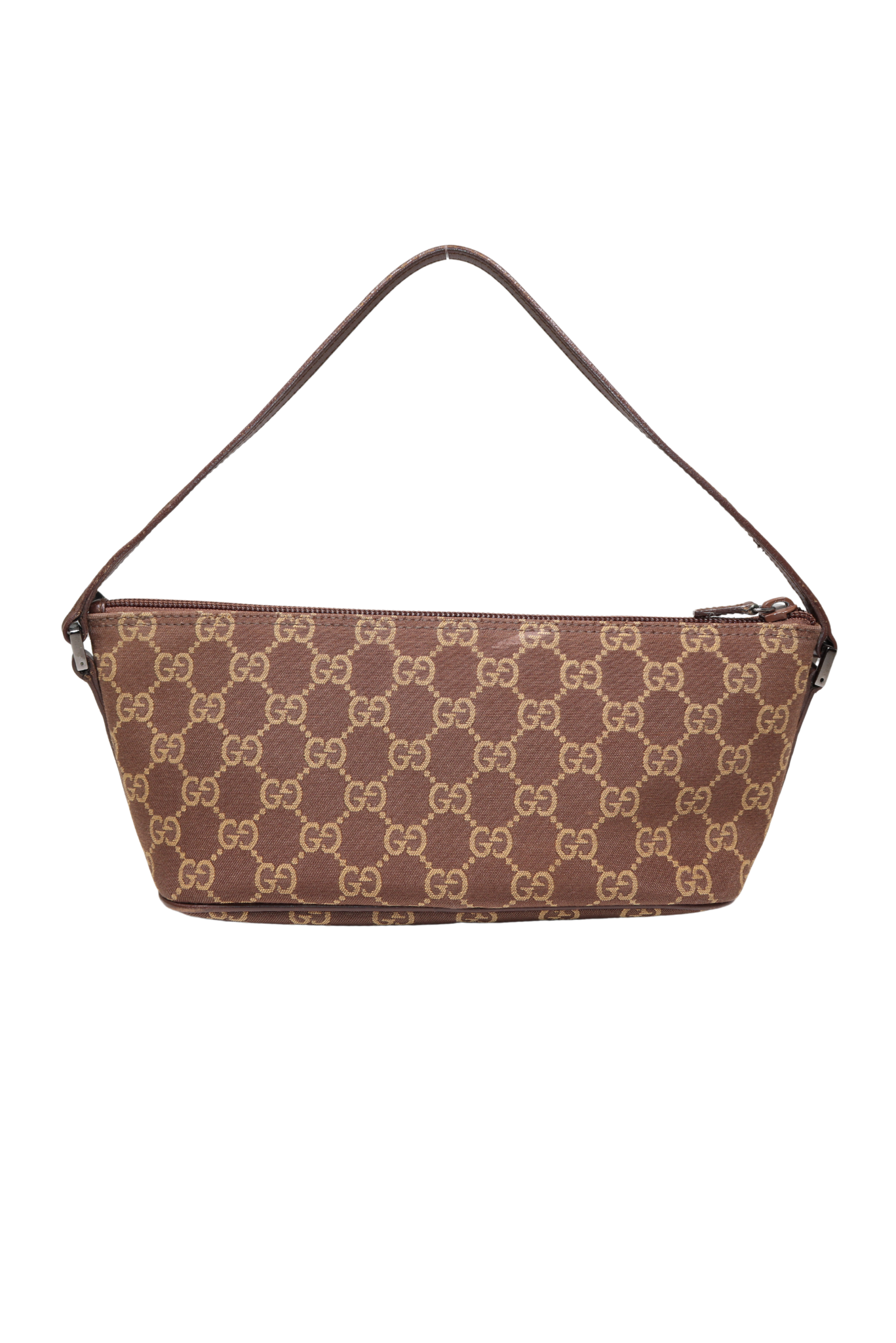 90s Gucci Chocolate Monogram Canvas Boat Pochette Bag