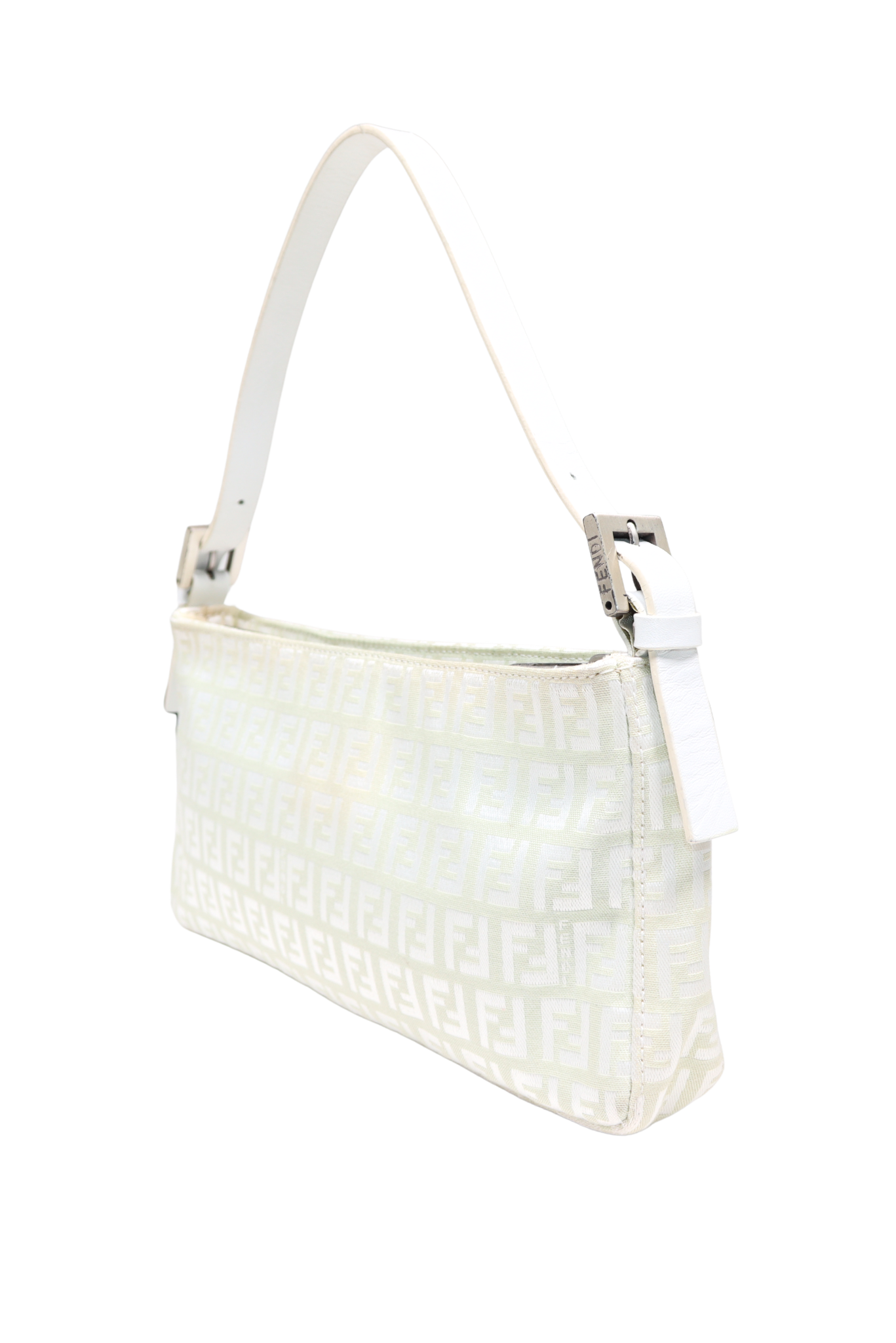 2000s Fendi White Monogram Canvas Pochette Shoulder Bag
