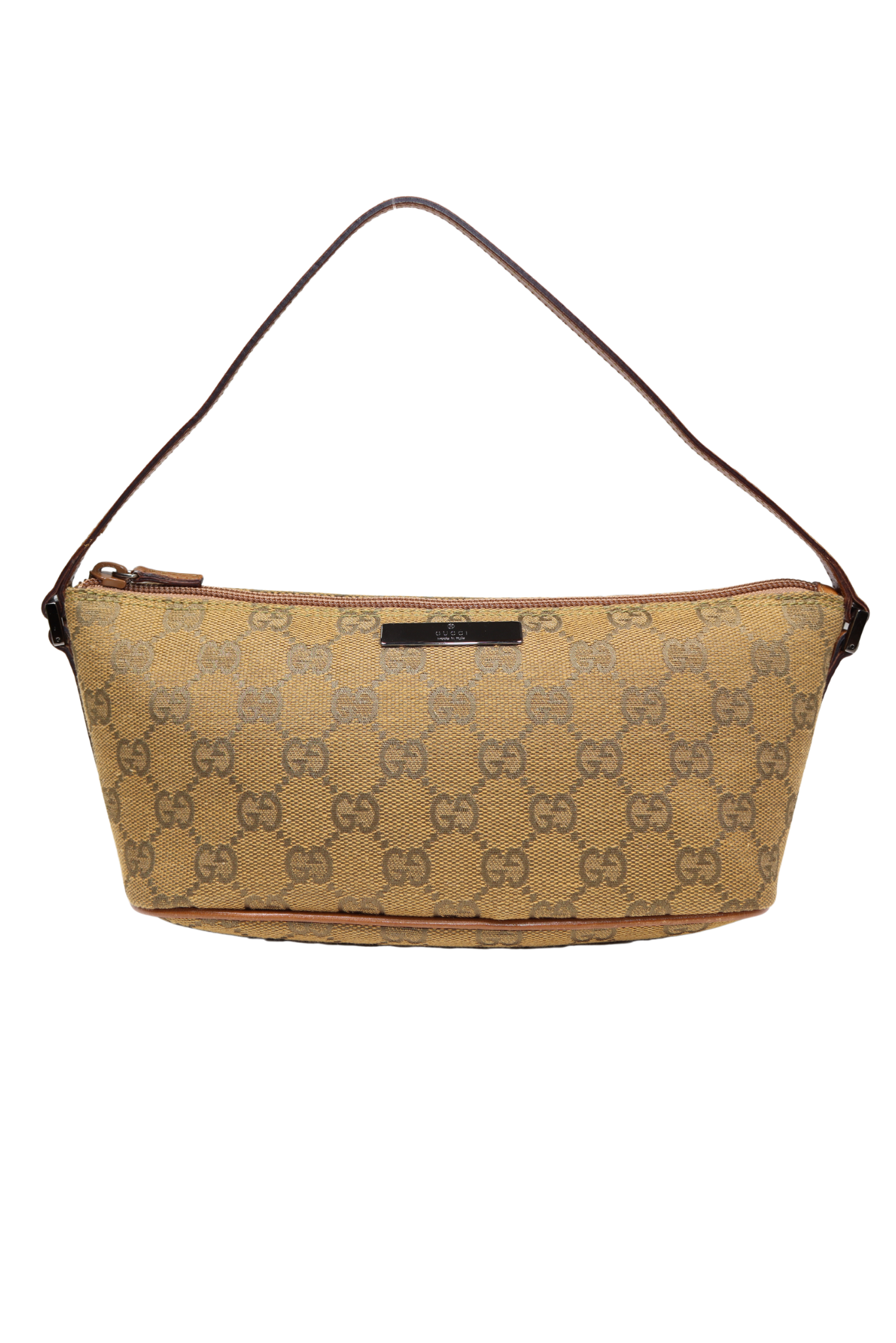 90s Gucci Honey Monogram Canvas Boat Pochette Handbag