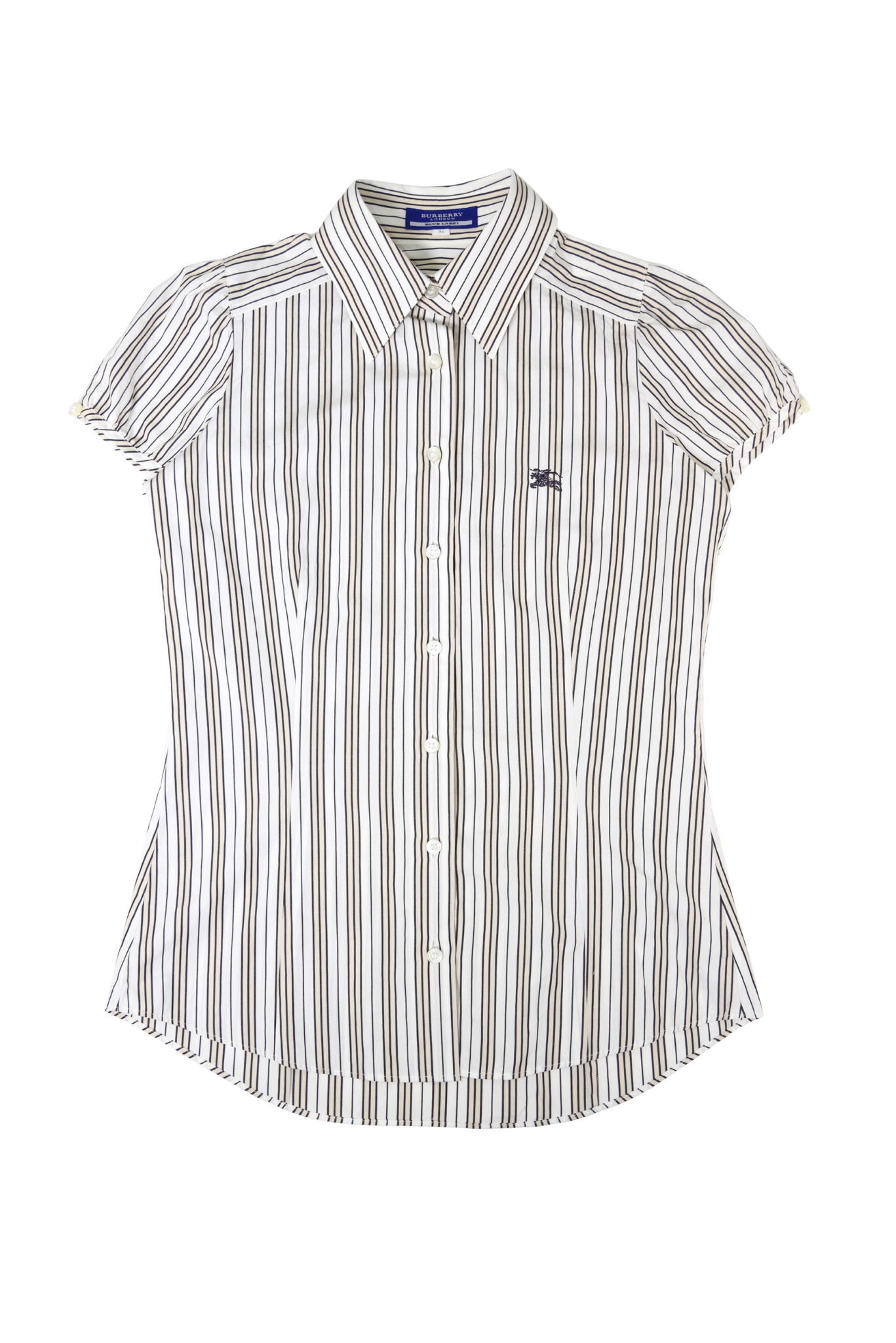 Vintage Burberry London Puff Sleeve Striped Polo Shirt