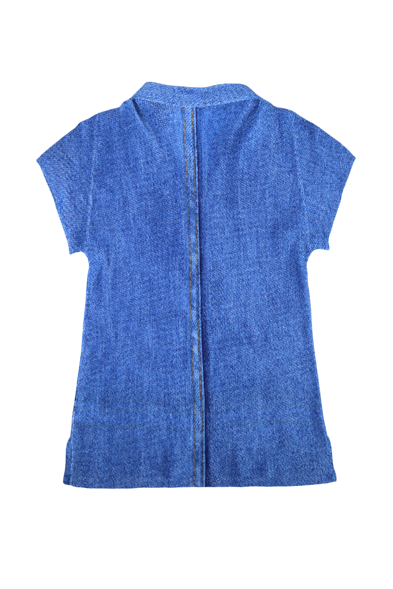 ISSEY MIYAKE Pleats Please Denim Collared Short Sleeve