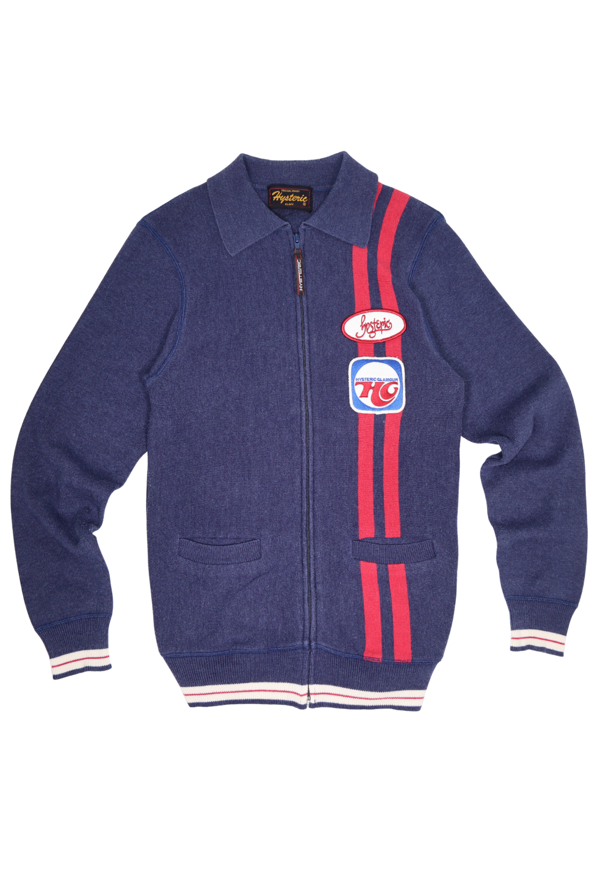 90s Hysteric Glamour Navy Stripe Knit Patched Track Jacket