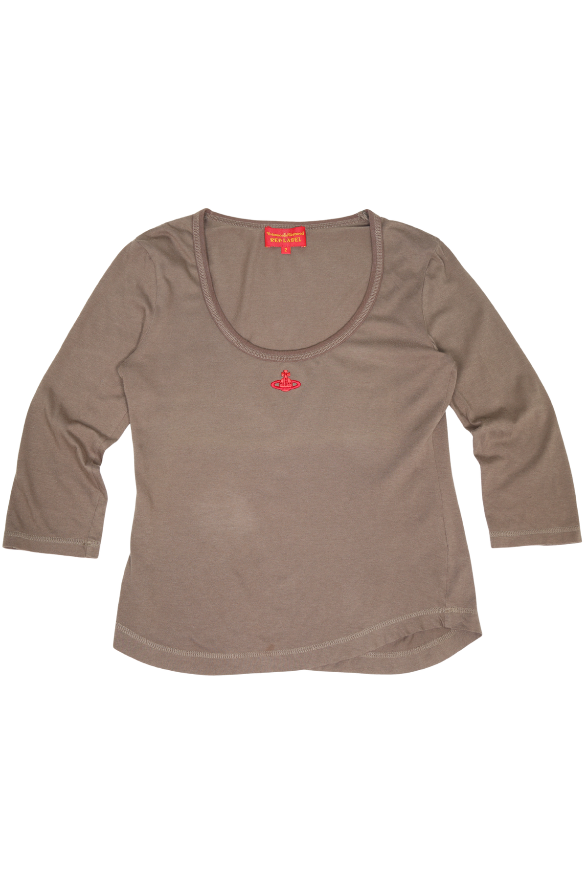 Vivienne Westwood Brown 3/4 Sleeve Red Orb Logo Shirt