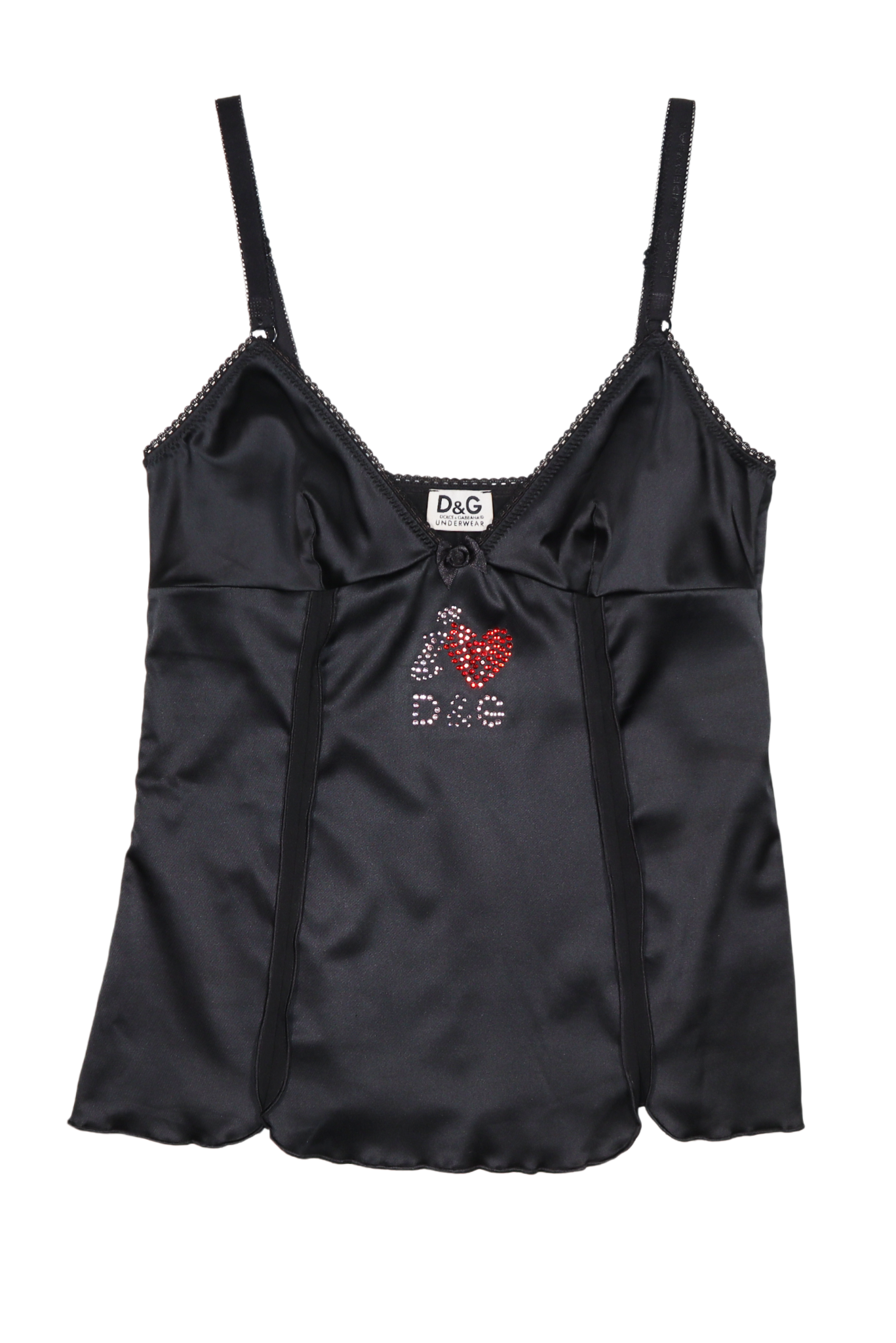 D&G 2000's Satin Rhinestone "I Heart D&G" Cami
