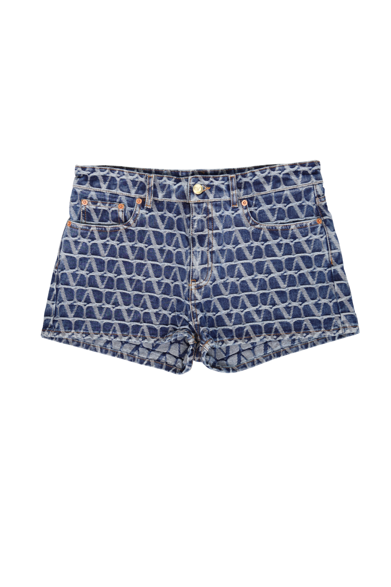 Valentino Monogram Mirco Mini Denim Shorts