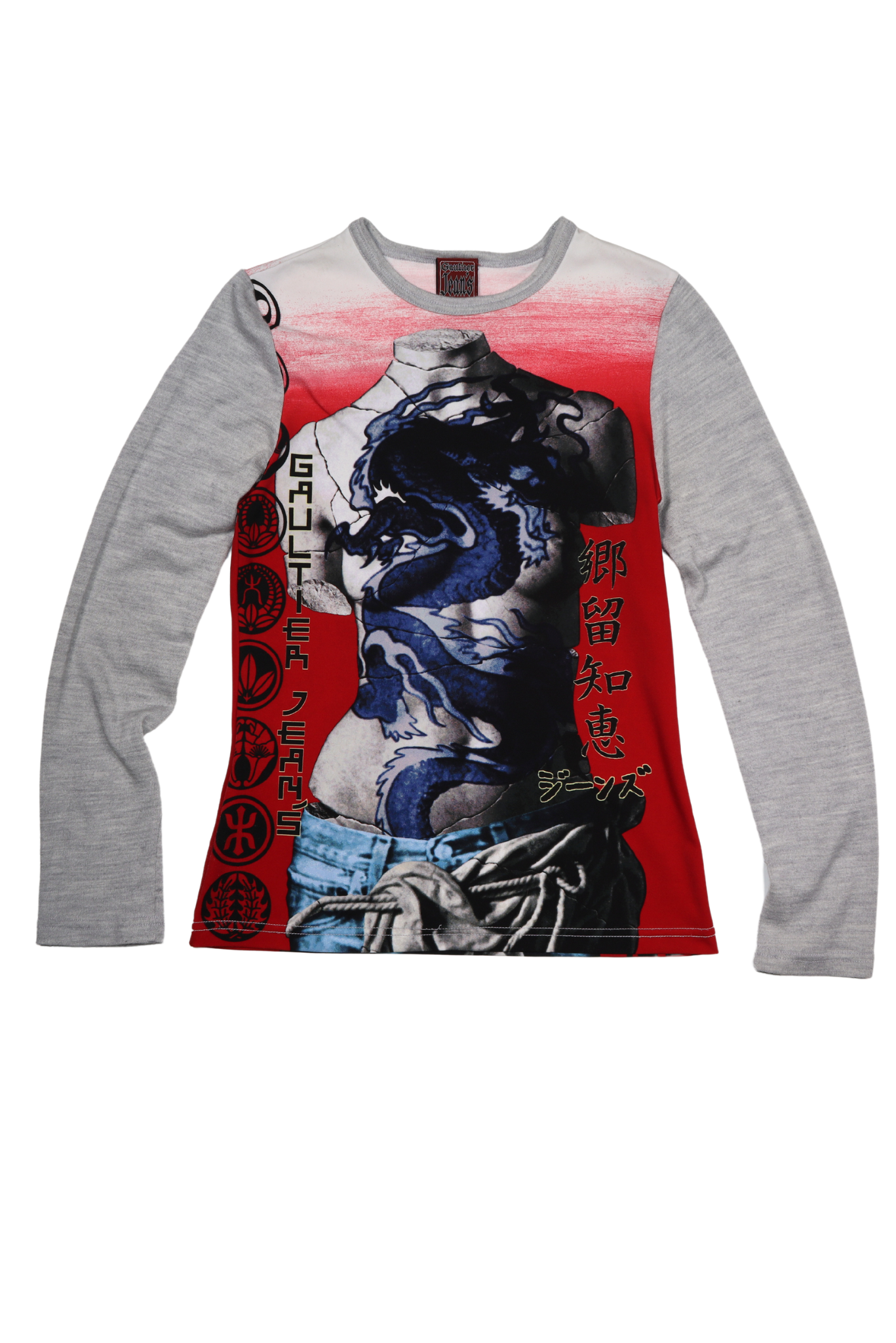 90s Gaultier Jeans Dragon Tattoo Torso Kanji Long Sleeve