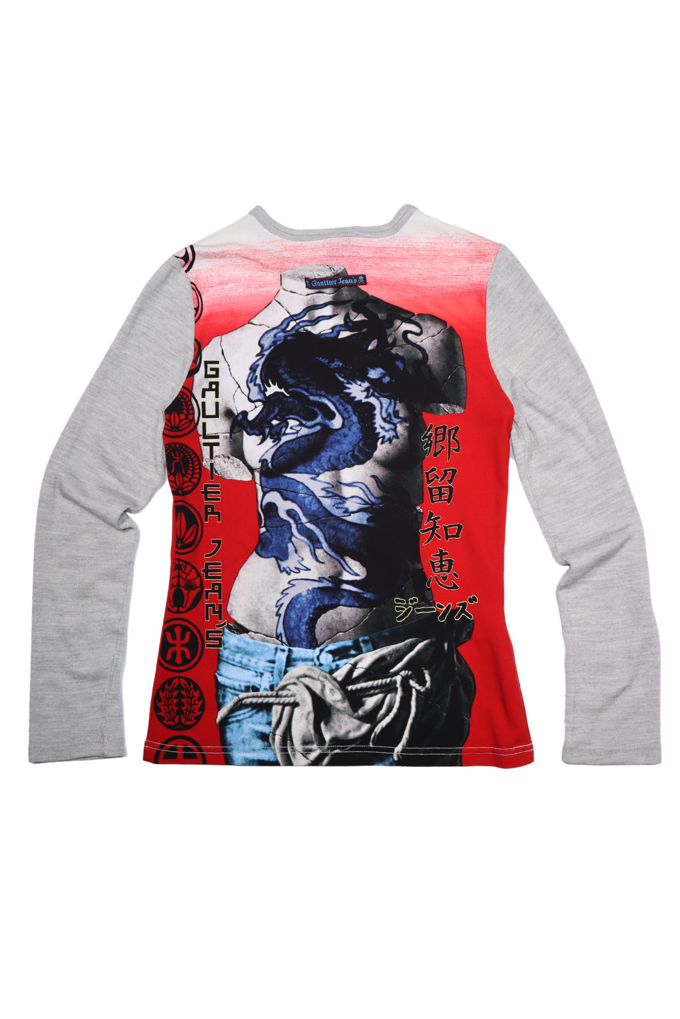 90s Gaultier Jeans Dragon Tattoo Torso Kanji Long Sleeve
