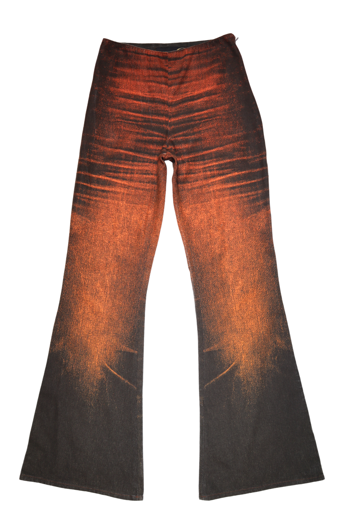 Cavalli 2000s Distressed Orange / Black Flared Denim