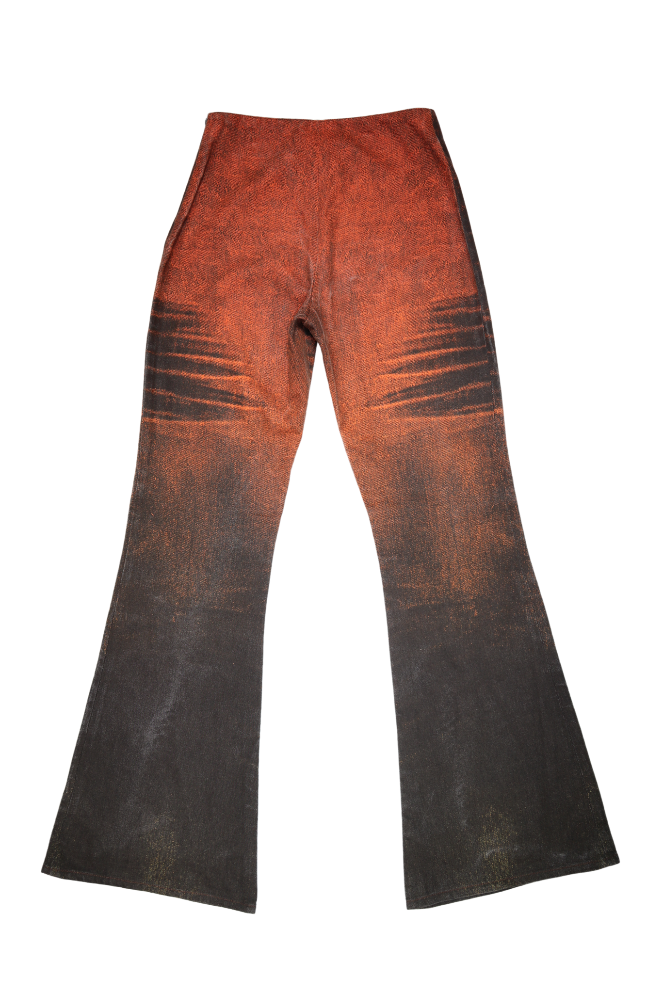 Cavalli 2000s Distressed Orange / Black Flared Denim