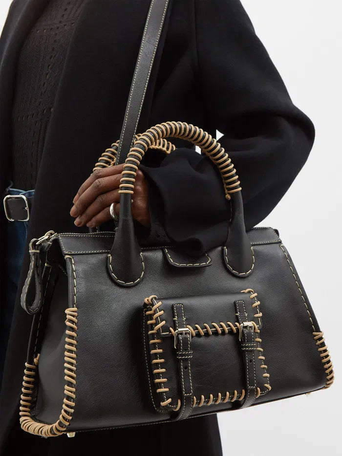 Chloé Edith Whipstitched Medium Leather Tote with Single Shoulder Strap