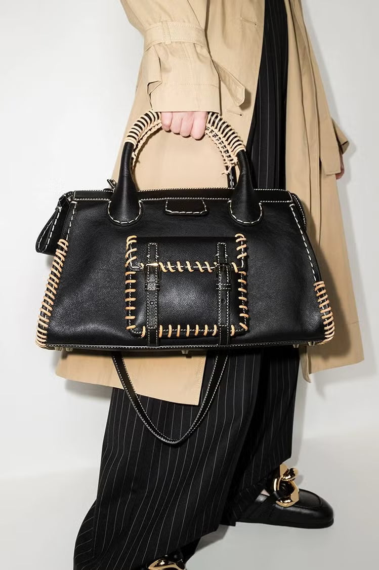 Chloé Edith Whipstitched Medium Leather Tote with Single Shoulder Strap