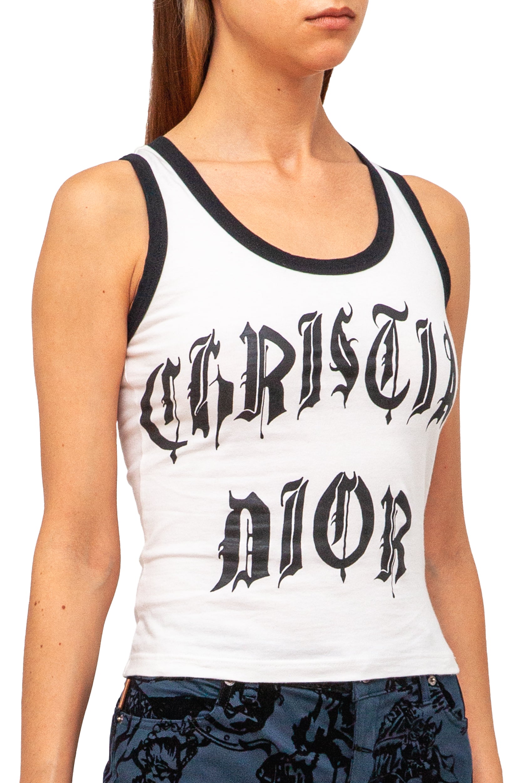 Vintage Christian Dior Gothic White Jersey Tank Top