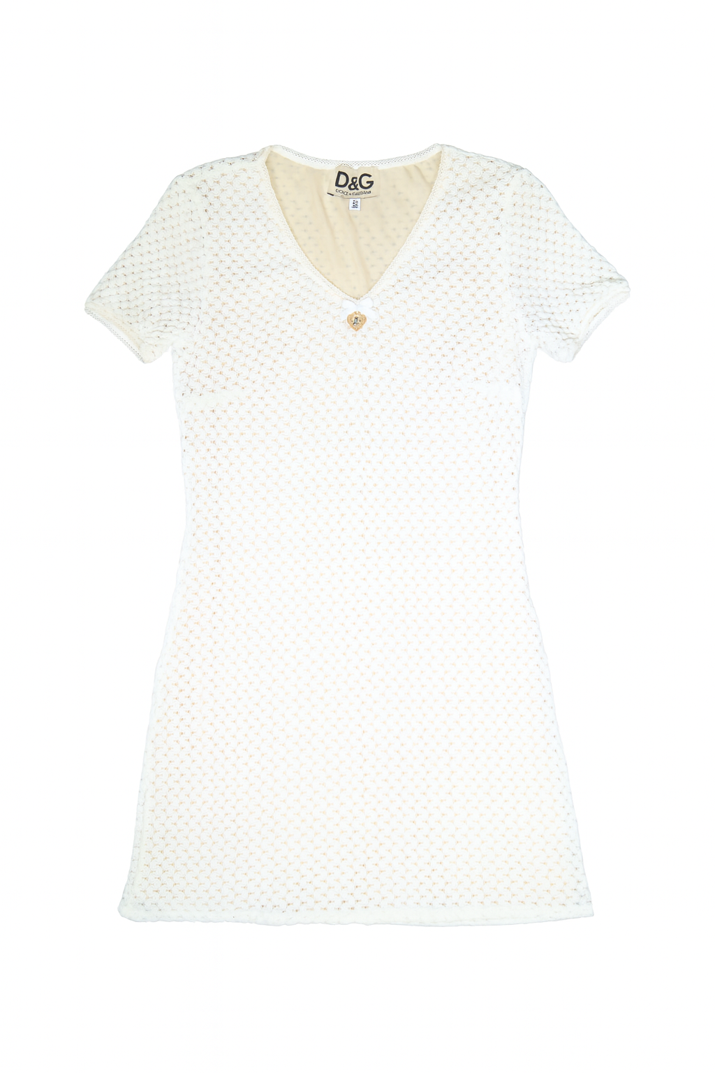 Vintage 1995 Dolce and Gabbana Cream Crocheted ‘Virgin Mary’ Pendant Mini Dress