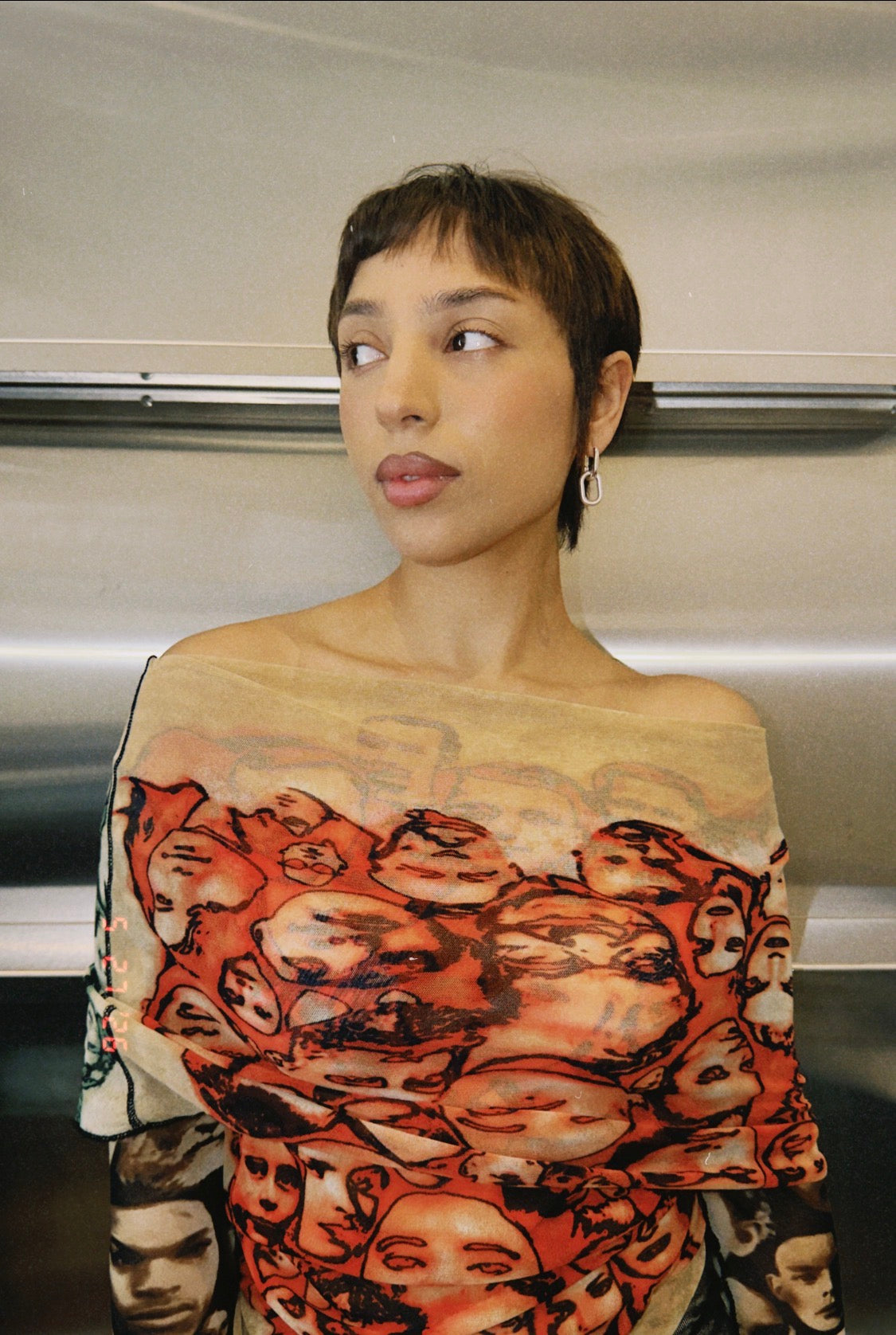 RARE Jean Paul Gaultier 1992 Faces Fold Over Mesh Top