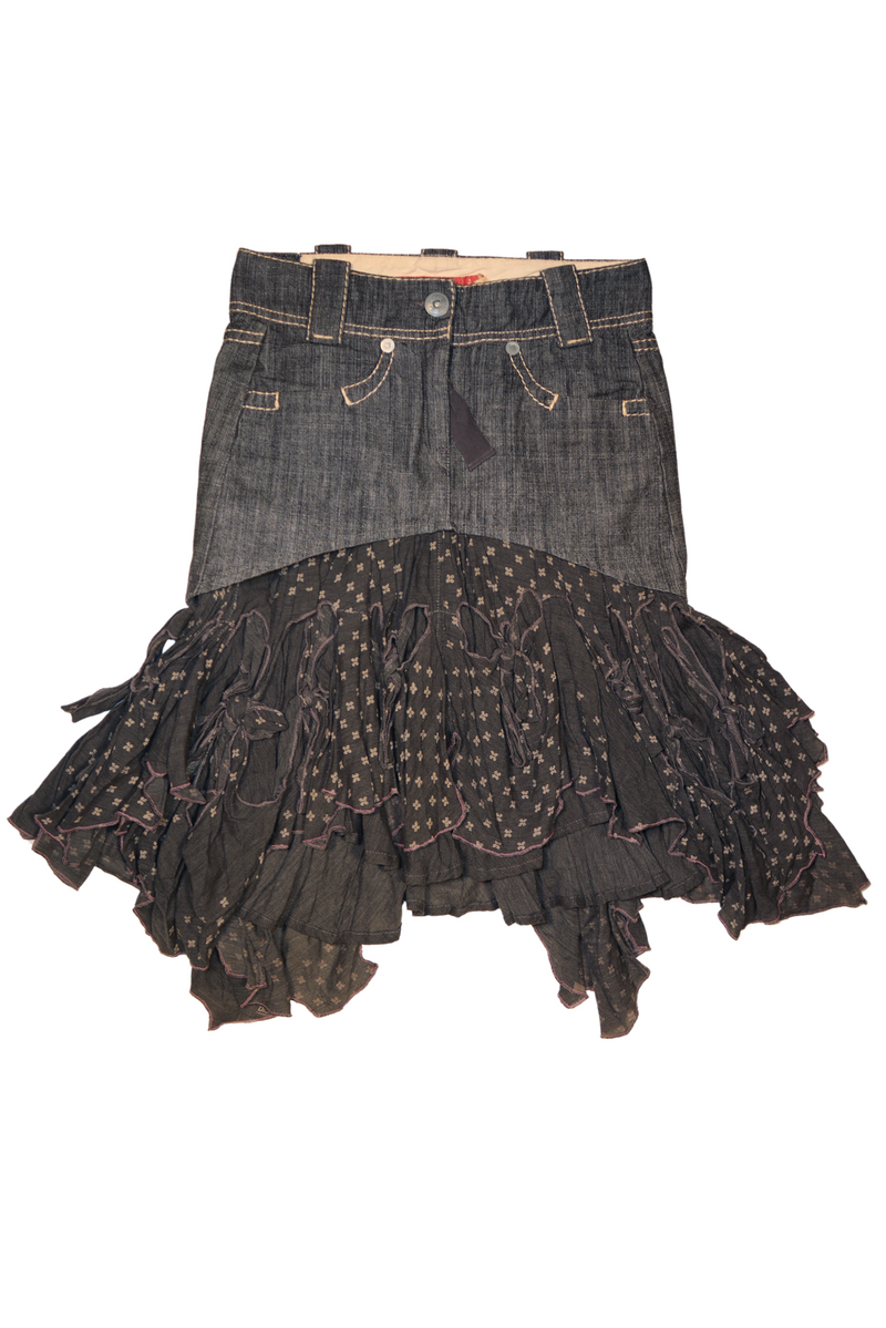 Marithe Francois Girbaud Skirt Denim Layered Cut-Out Fabric Skirt