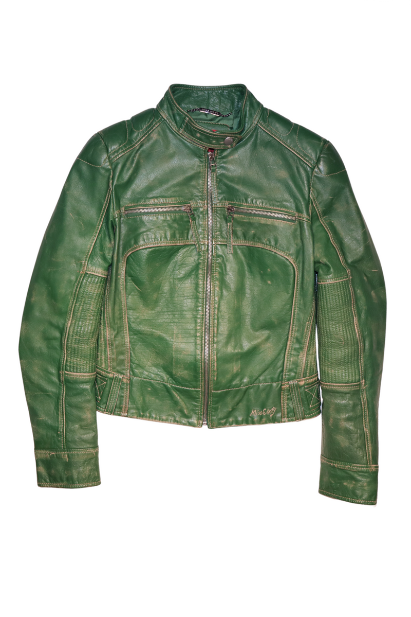 Miss Sixty Green Leather Moto Jacket
