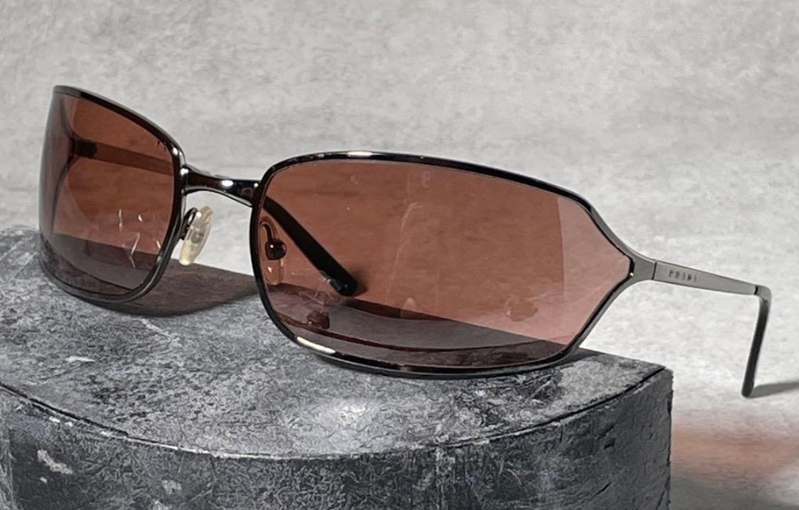 Prada Curved Silver Metal Frame Archive Sunglasses