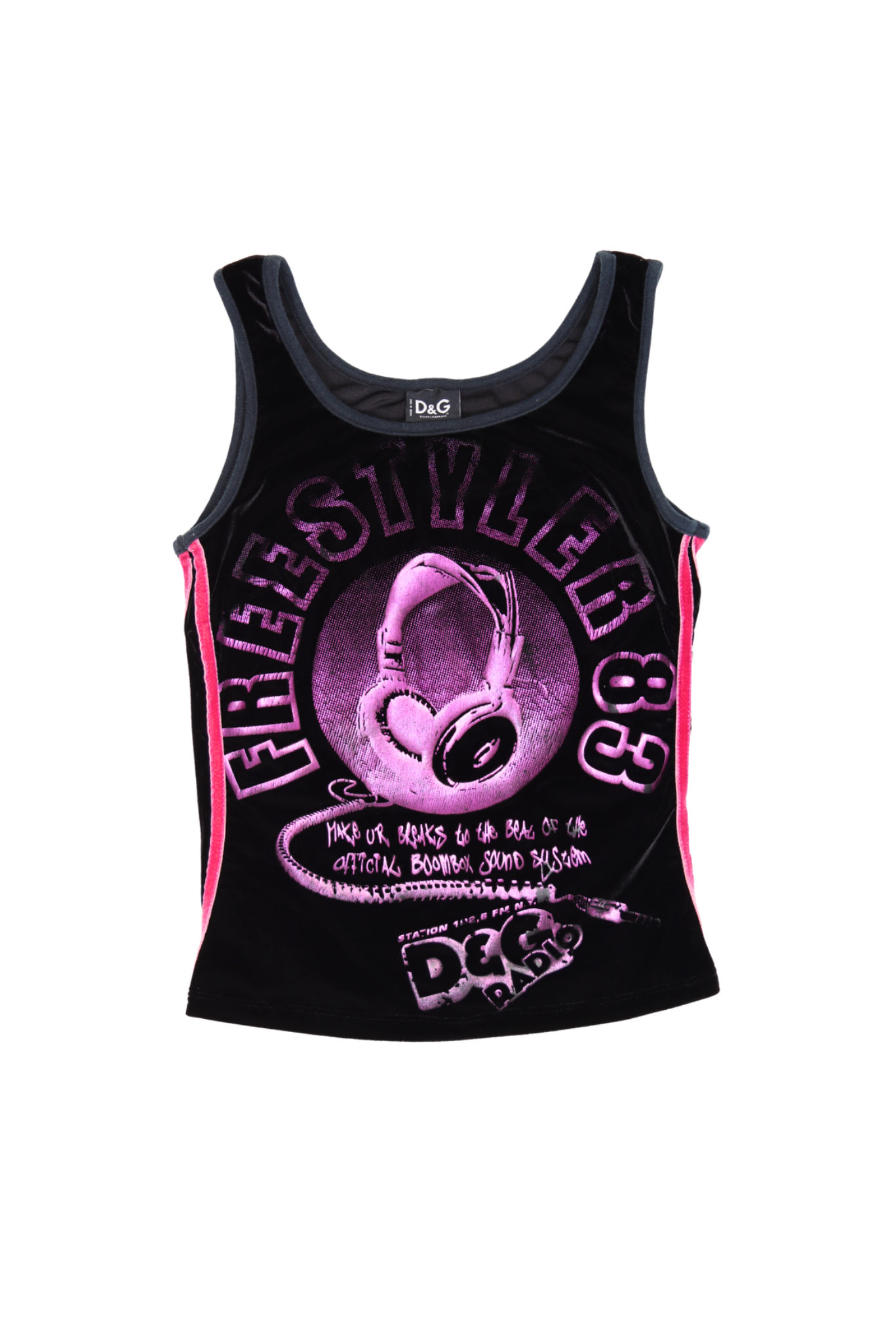 Vintage 2001 D&G “Radio” Headphones Velour Tank Top